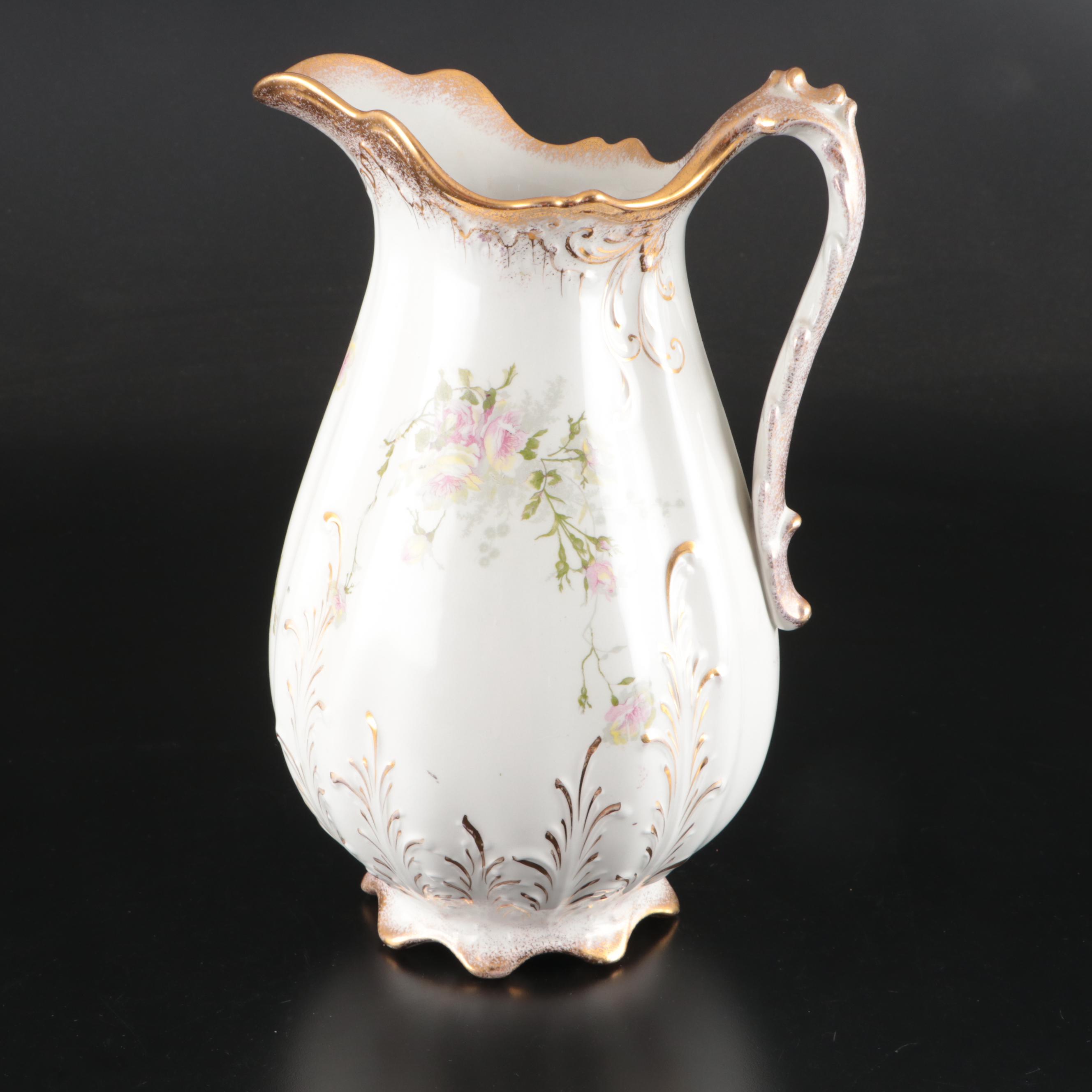 Knowles, Taylor, and Knowles Floral Semi-Vitreous Porcelain Pitcher and Basin