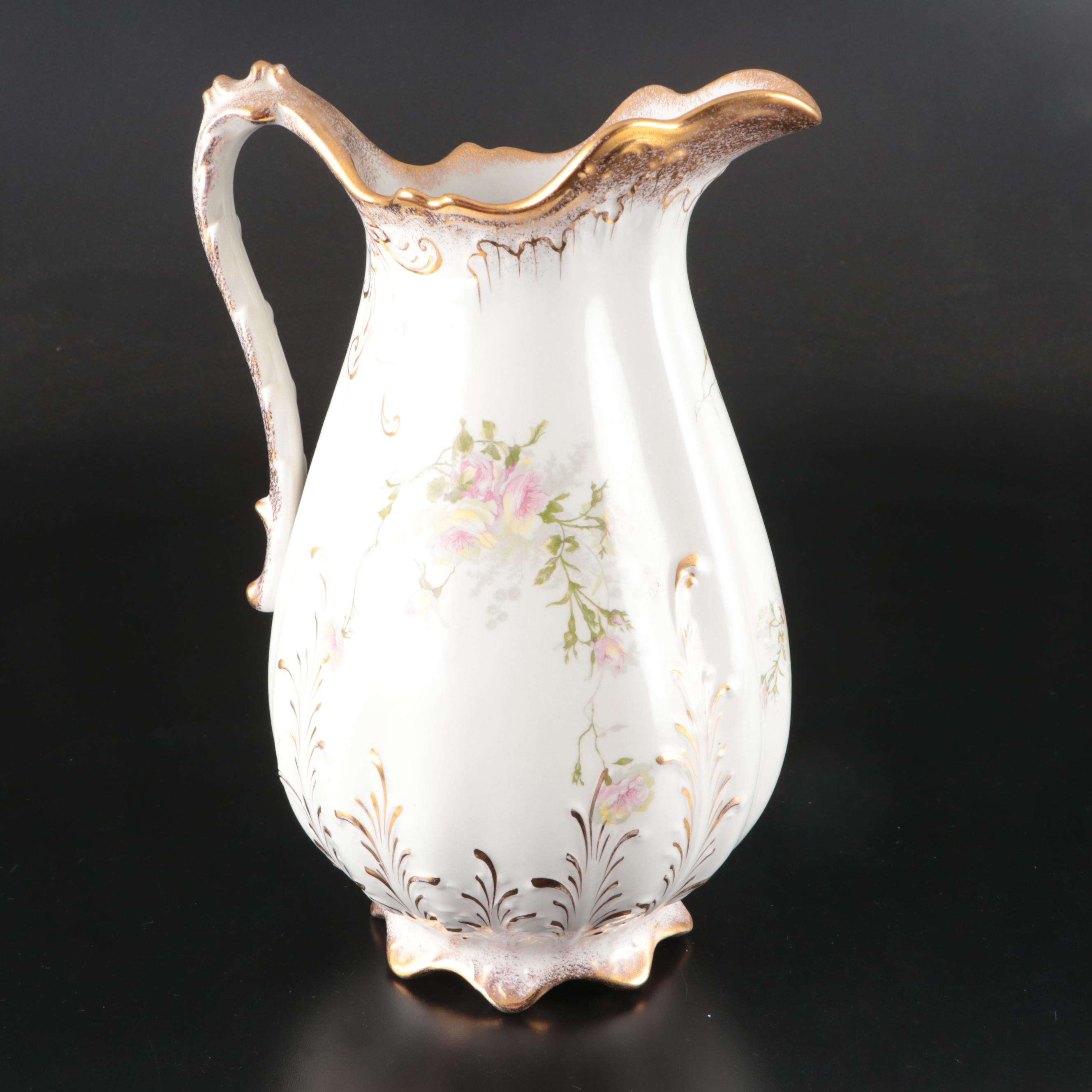 Knowles, Taylor, and Knowles Floral Semi-Vitreous Porcelain Pitcher and Basin