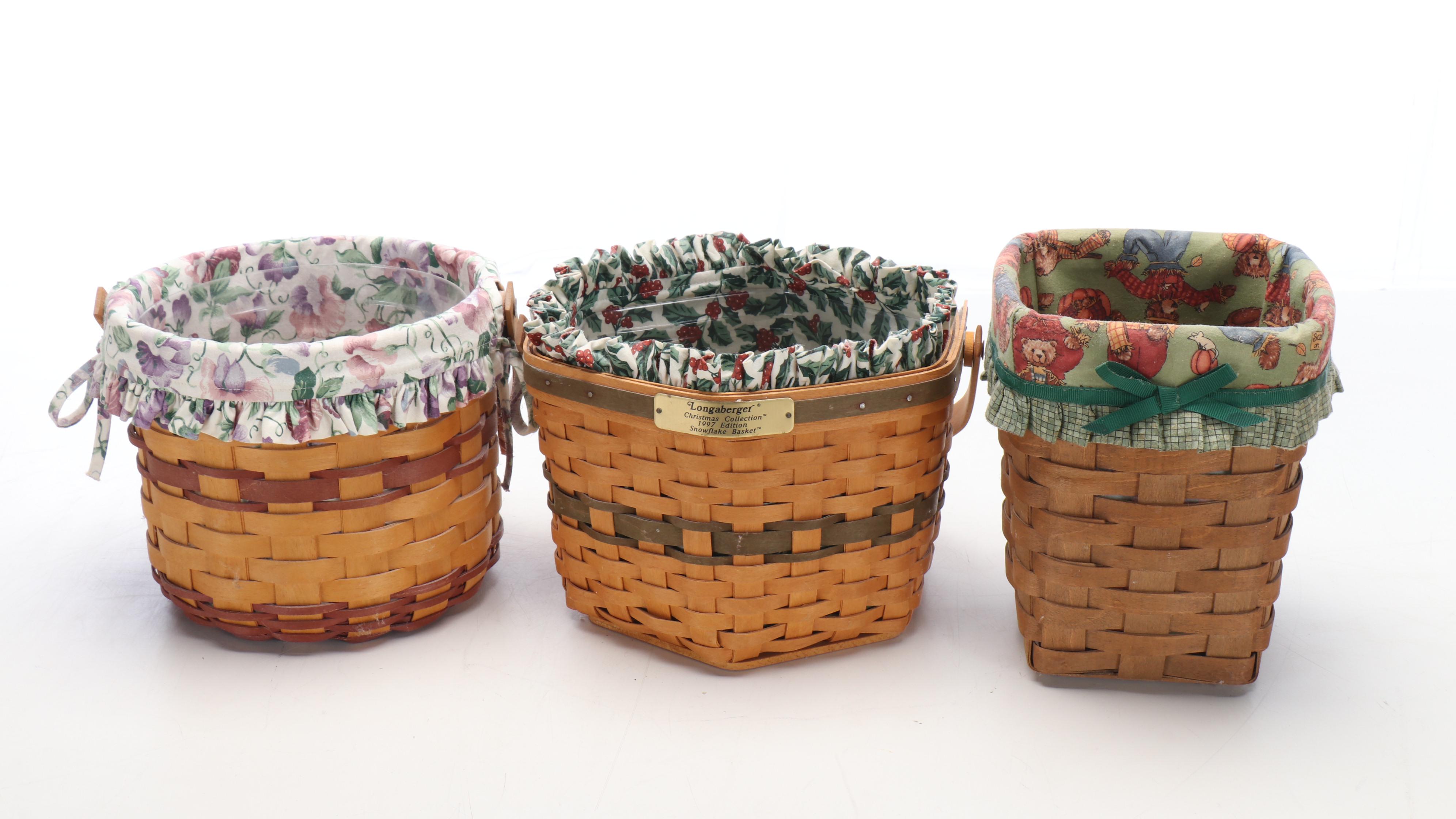 Longaberger Woven Baskets with Fabric Liners