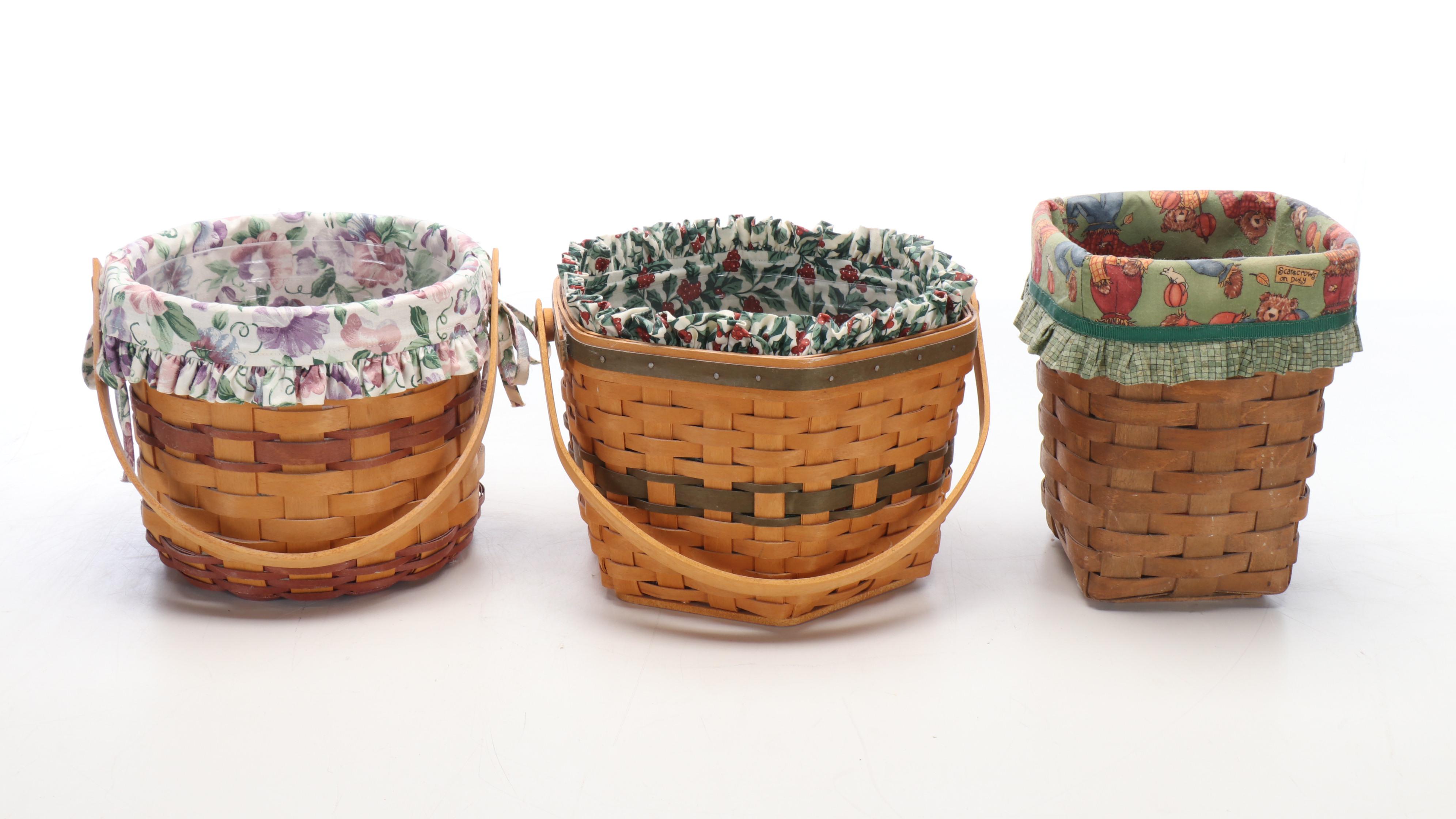 Longaberger Woven Baskets with Fabric Liners