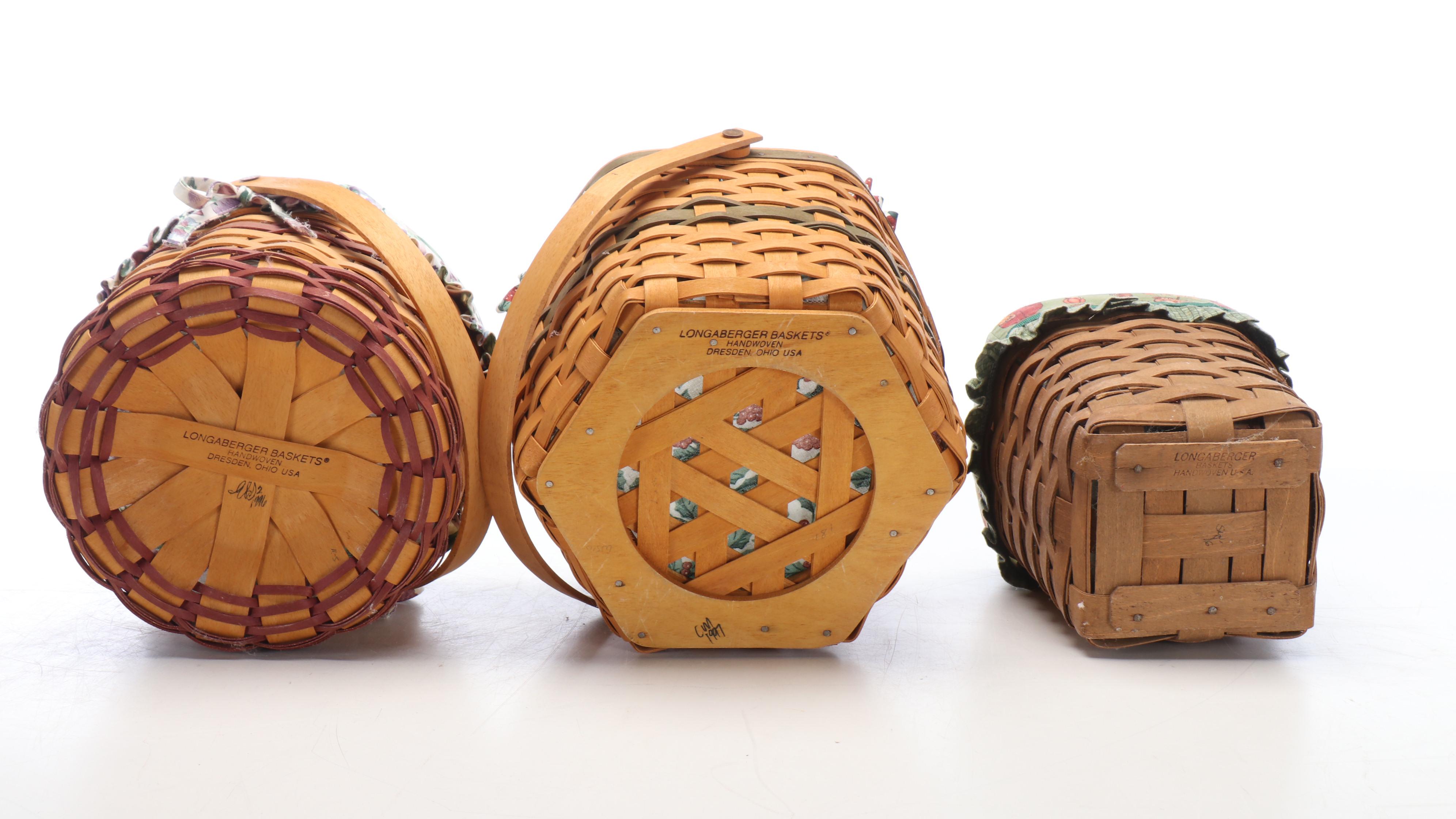 Longaberger Woven Baskets with Fabric Liners
