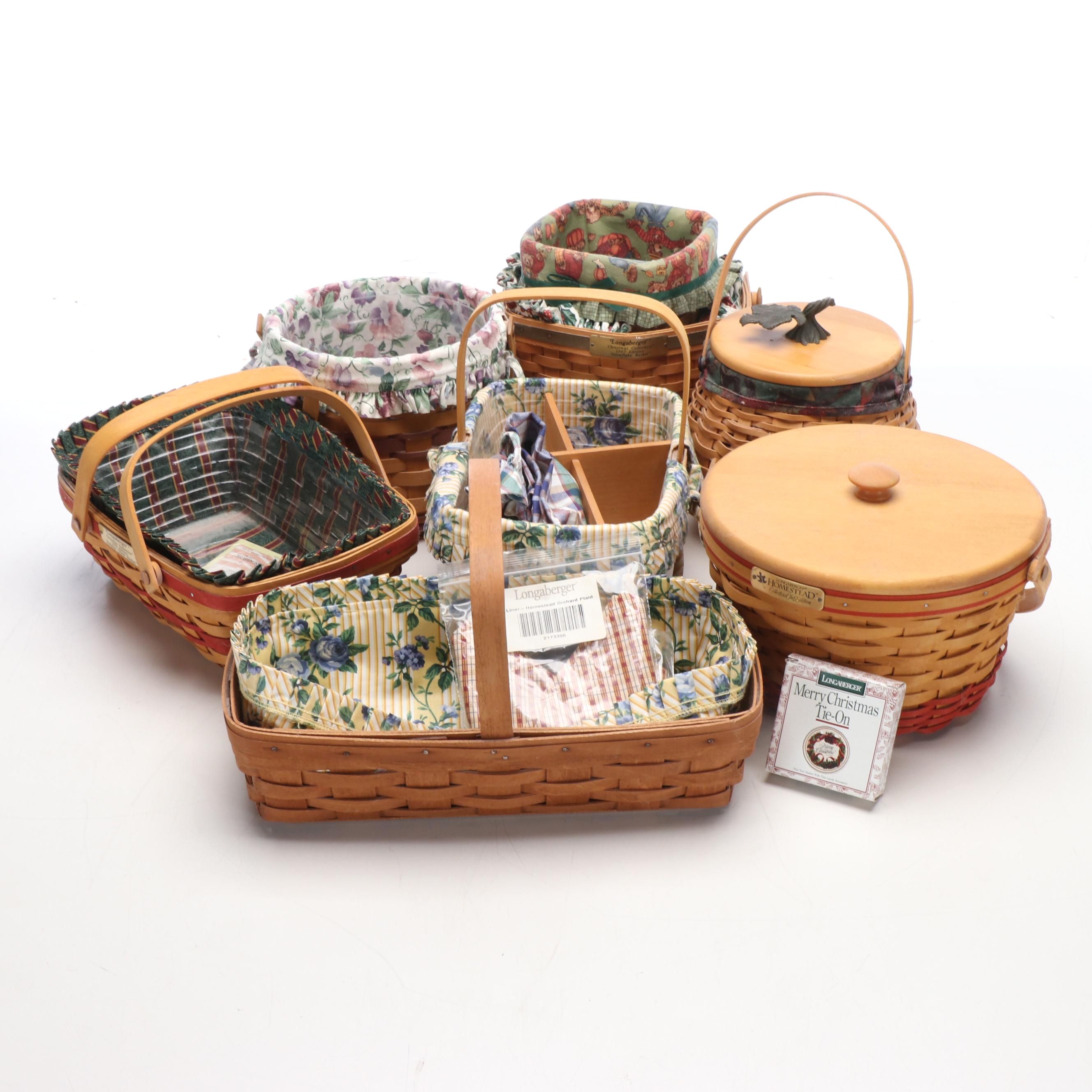 Longaberger Woven Baskets with Fabric Liners