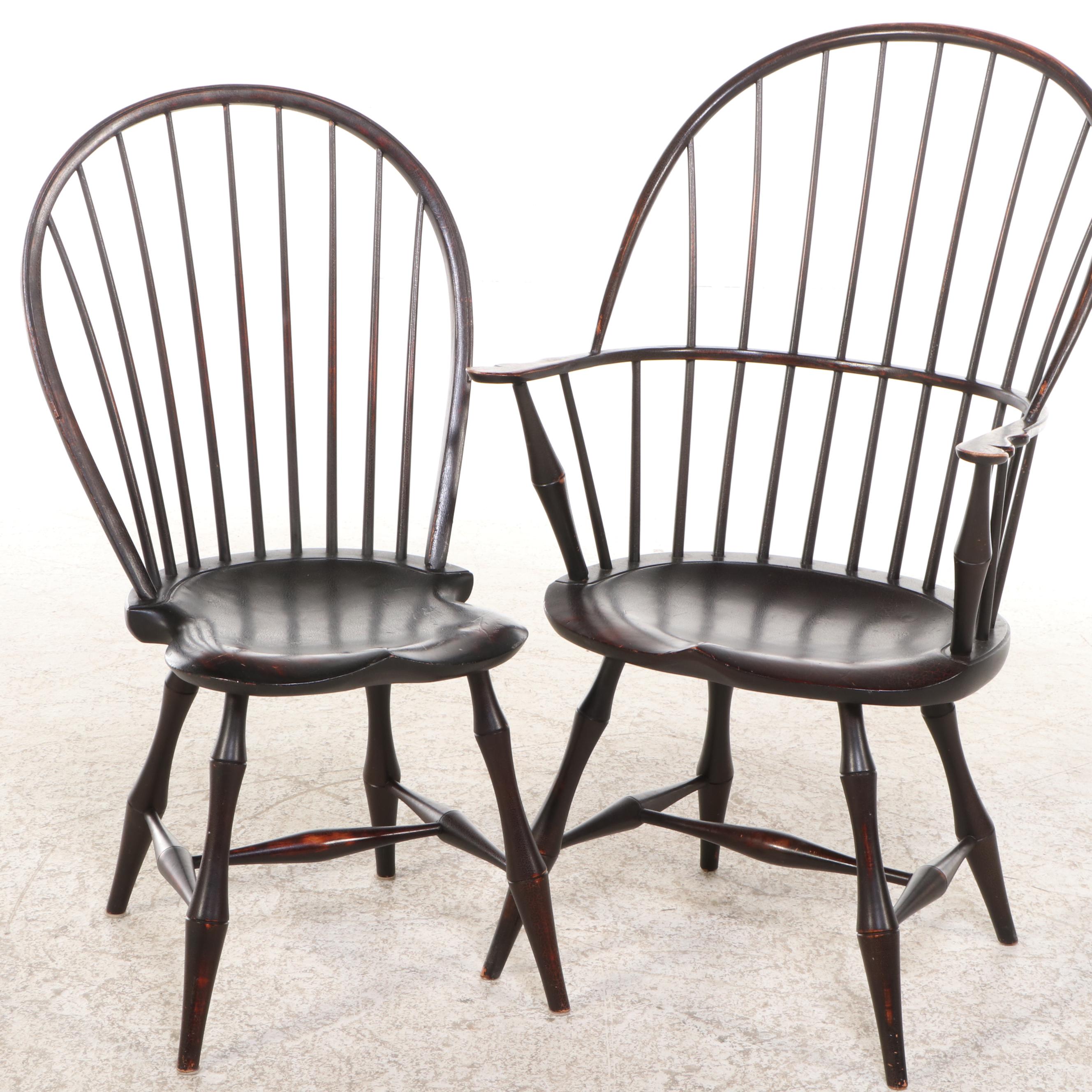 Set of Eight Benchmade D. R. Dimes Windsor Dining Chairs, 20th Century