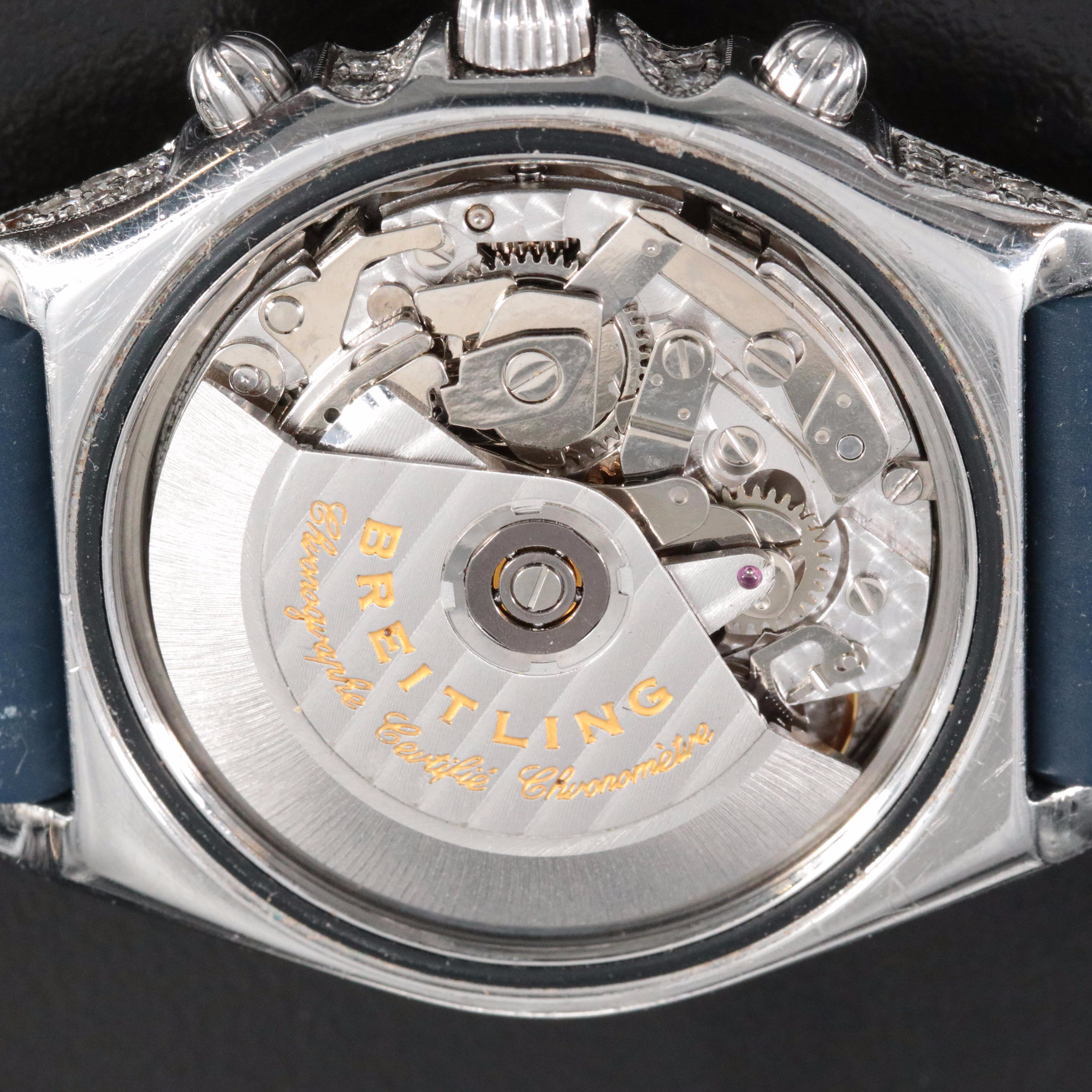 Breitling Chronomat Blackbird A13350 Custom 6 CTW Diamond 40mm Steel Watch