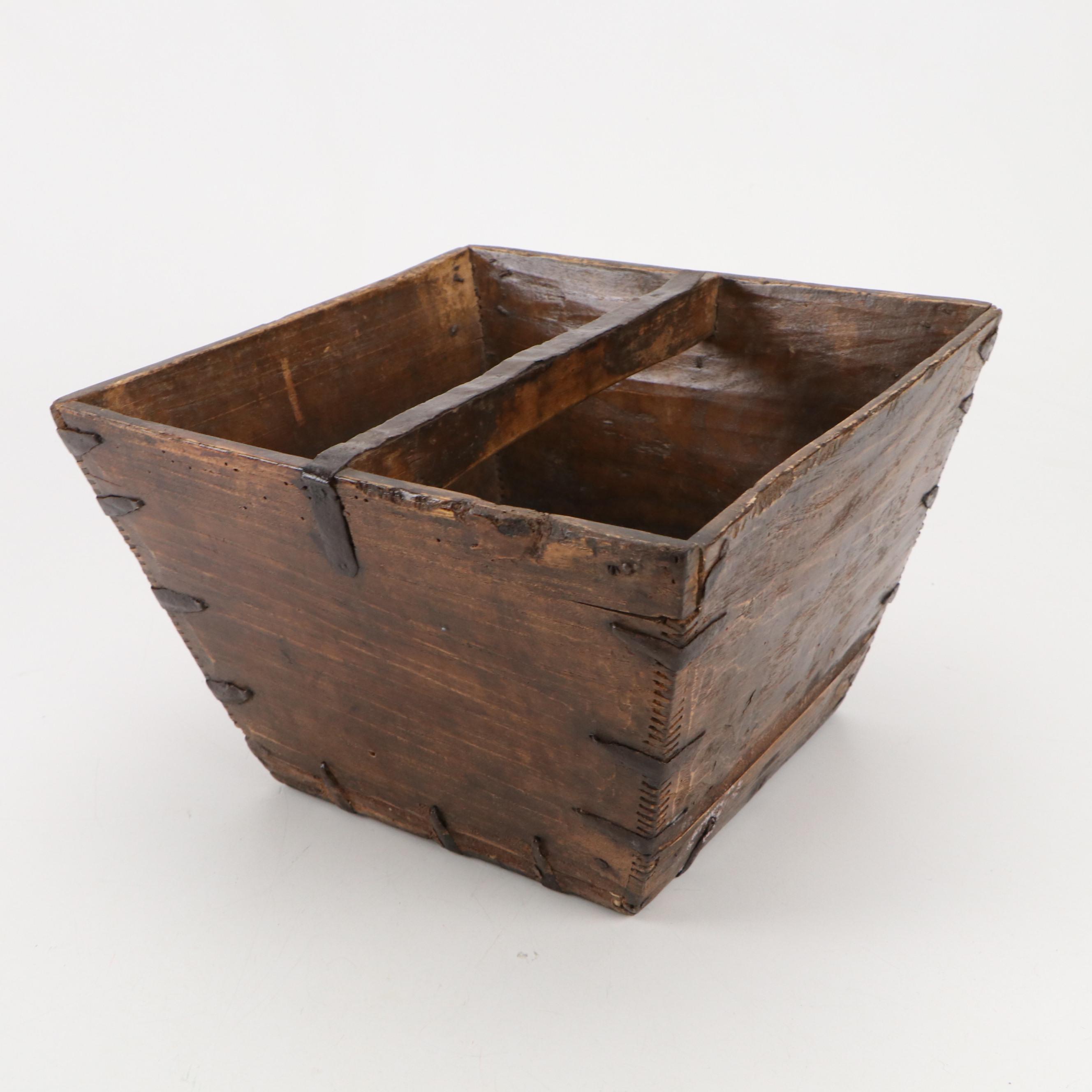 Chinese Styled Wooden Rice Bucket with Bowl, Planter and Calligraphy Brush