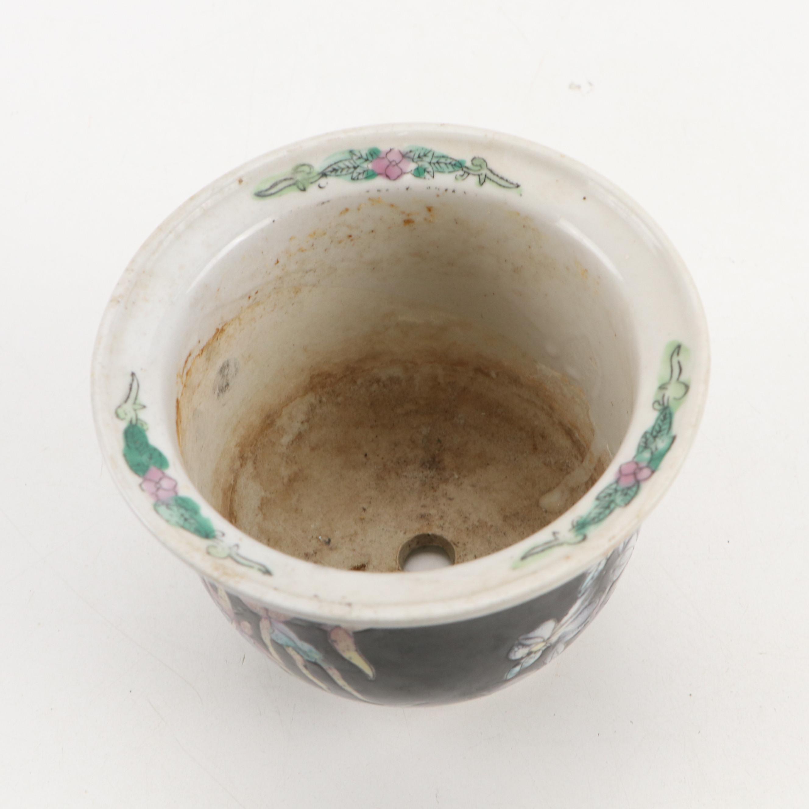 Chinese Styled Wooden Rice Bucket with Bowl, Planter and Calligraphy Brush