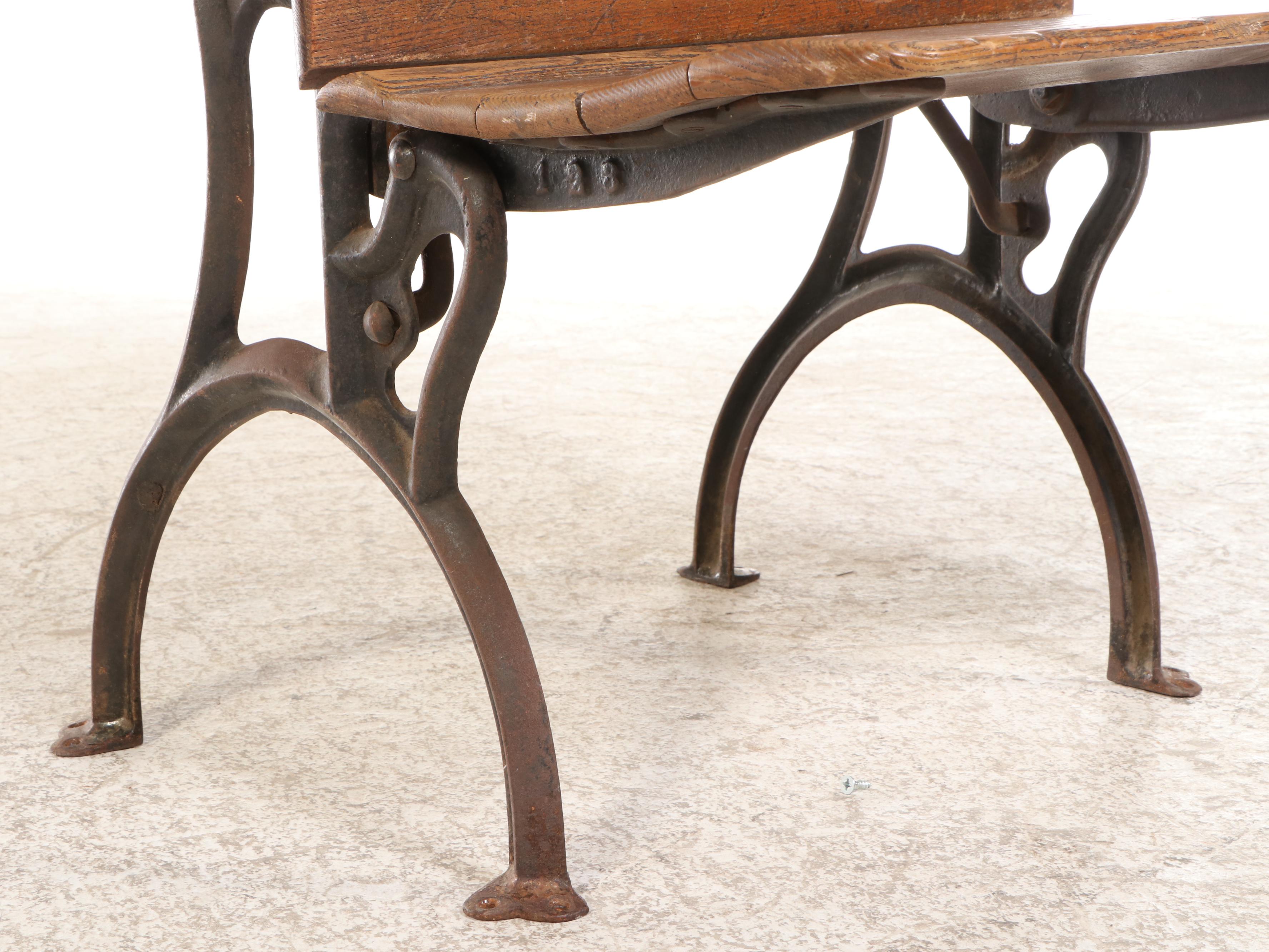 Champion Oak and Cast Iron School Desk, Early to Mid-20th Century