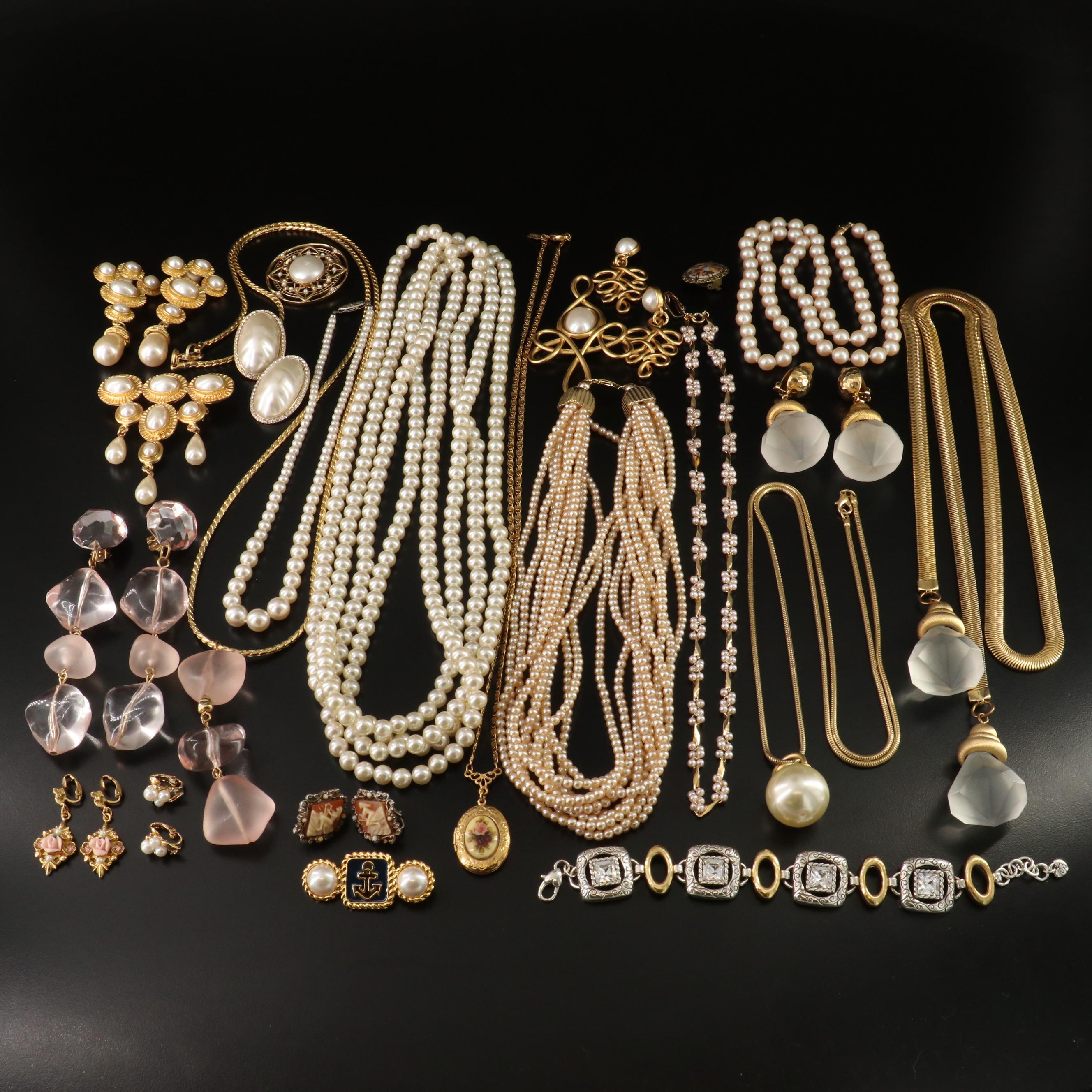 Gold-Tone and Faux Pearl Costume Jewelry Collection