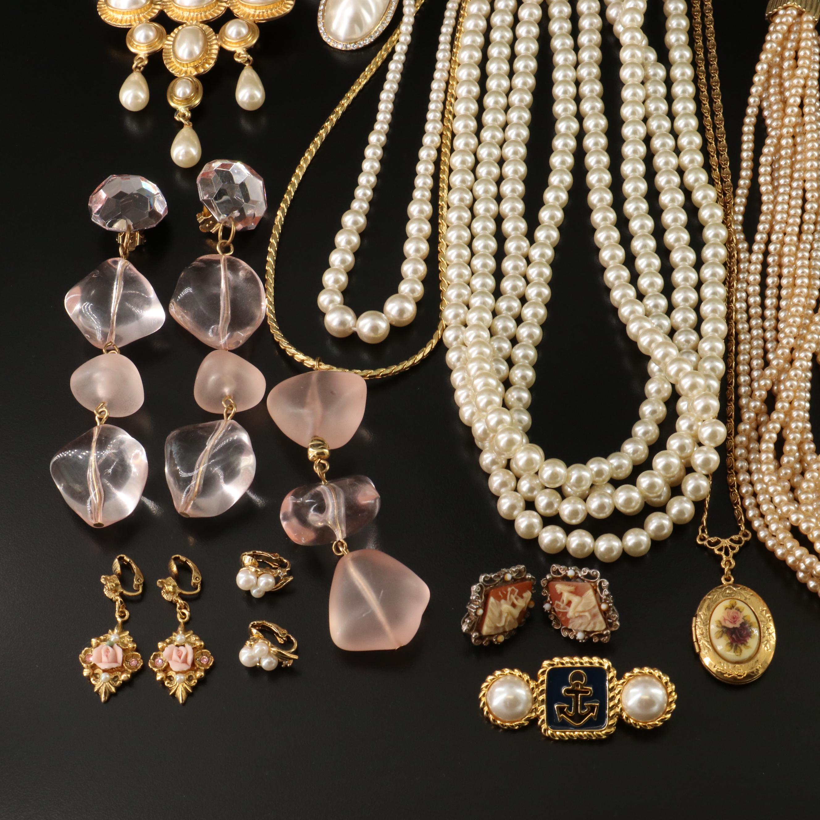 Gold-Tone and Faux Pearl Costume Jewelry Collection