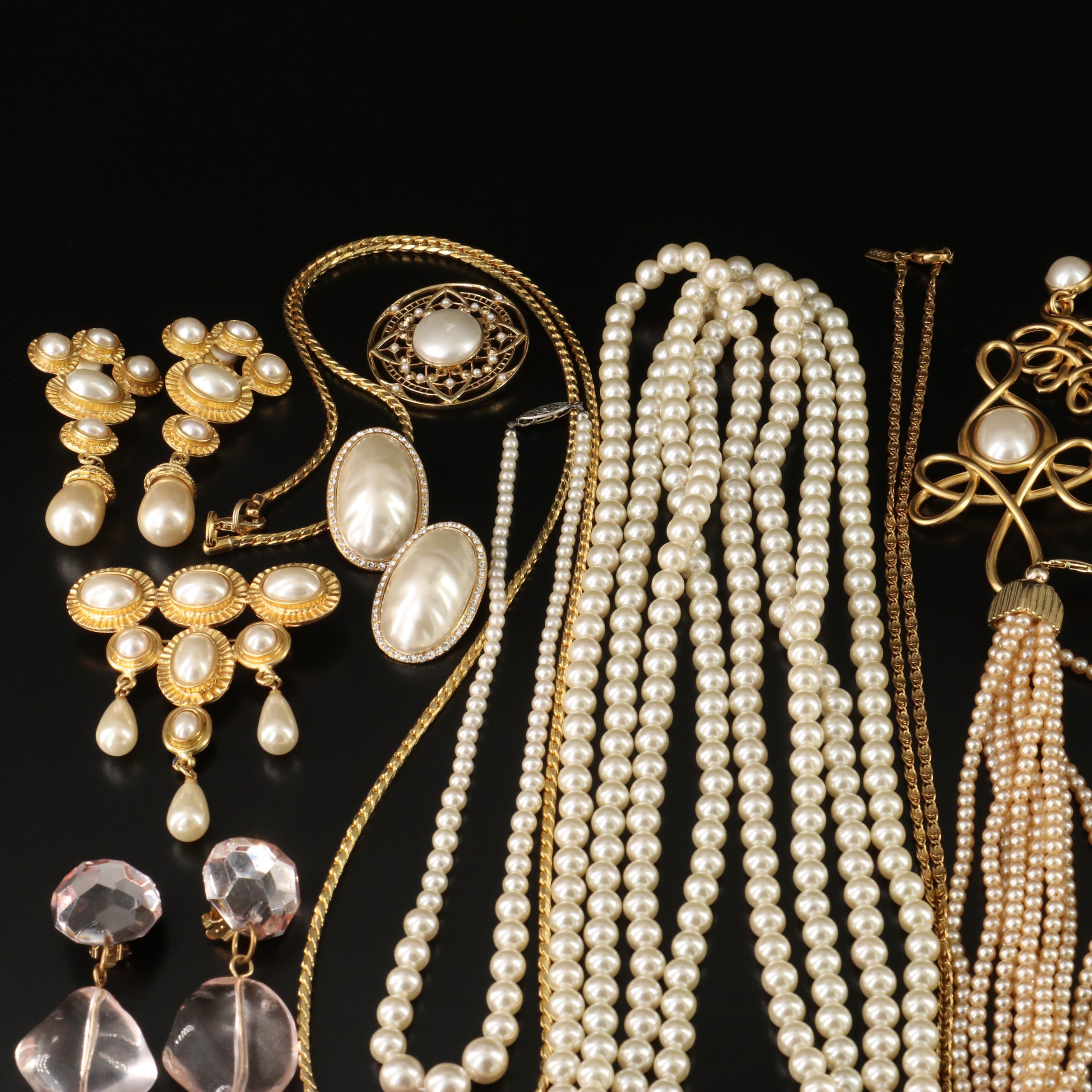 Gold-Tone and Faux Pearl Costume Jewelry Collection