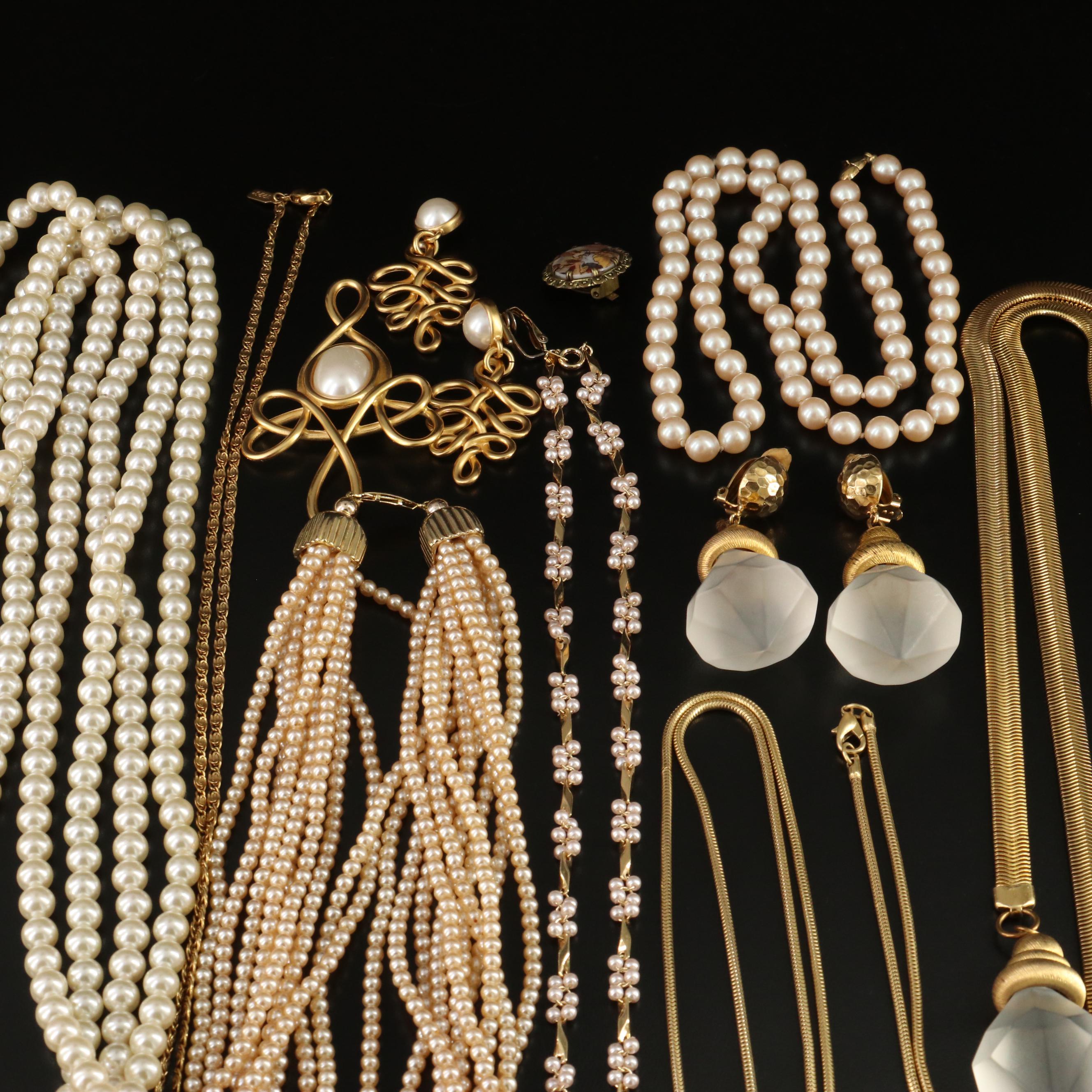 Gold-Tone and Faux Pearl Costume Jewelry Collection