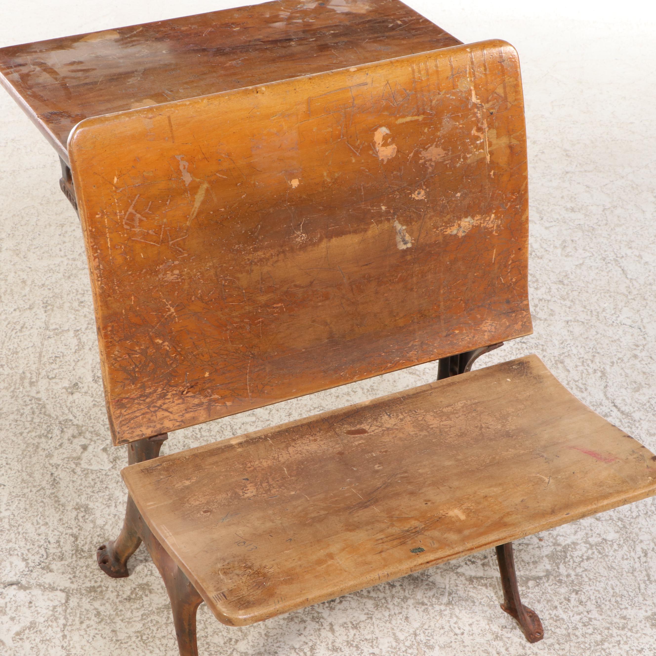 Sears Roebuck & Co. Cast Iron and Wood School Desk, Early to Mid-20th Century