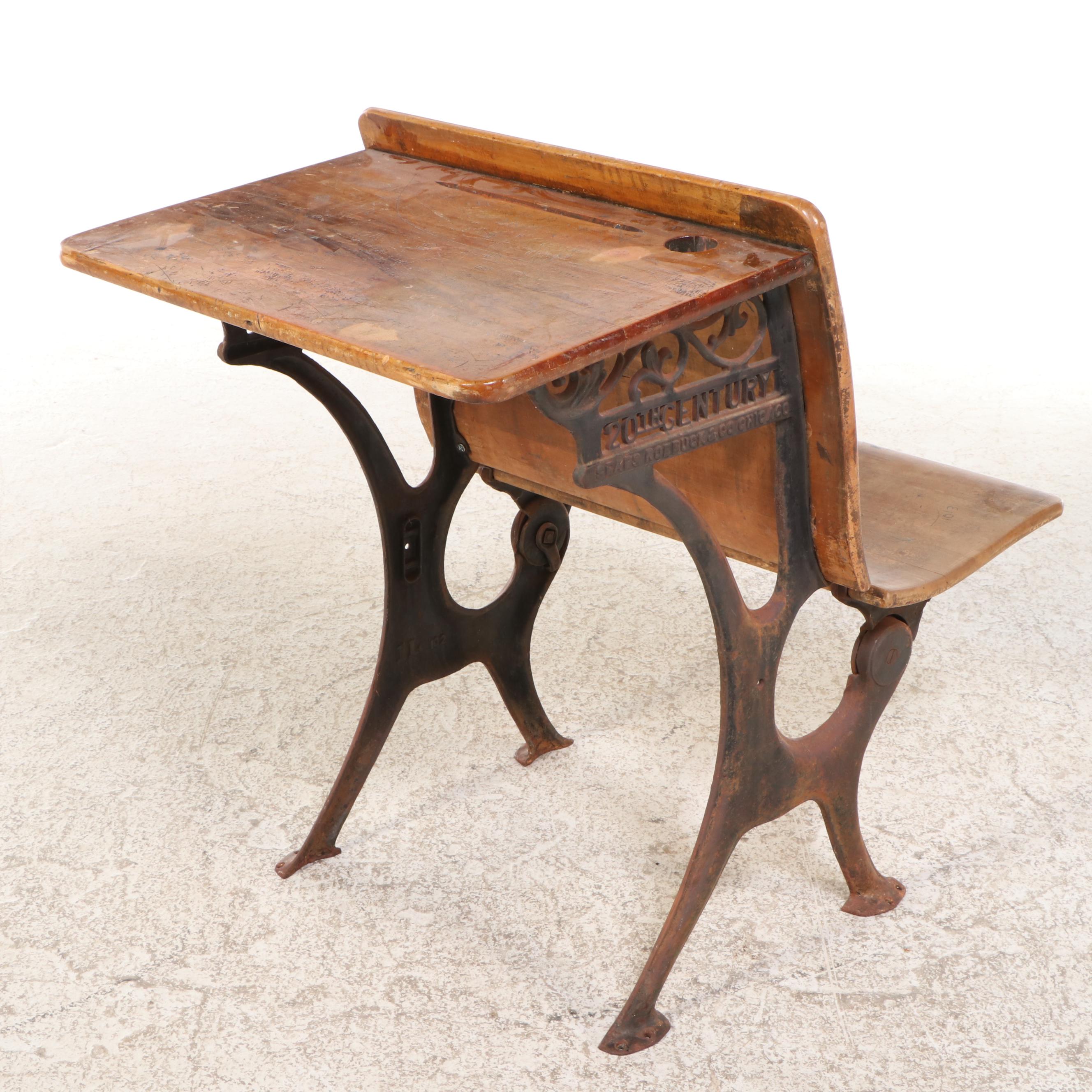 Sears Roebuck & Co. Cast Iron and Wood School Desk, Early to Mid-20th Century
