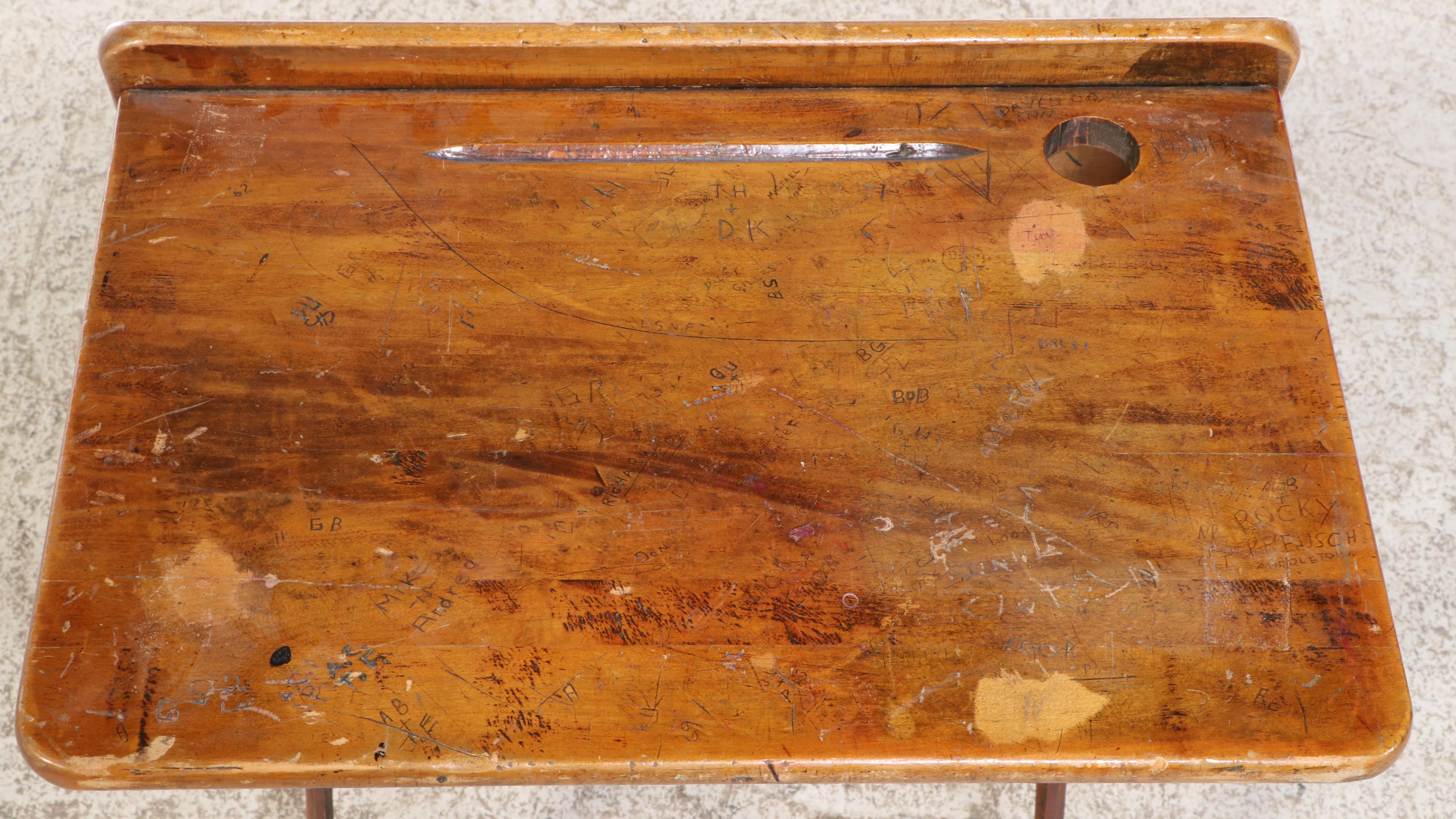 Sears Roebuck & Co. Cast Iron and Wood School Desk, Early to Mid-20th Century