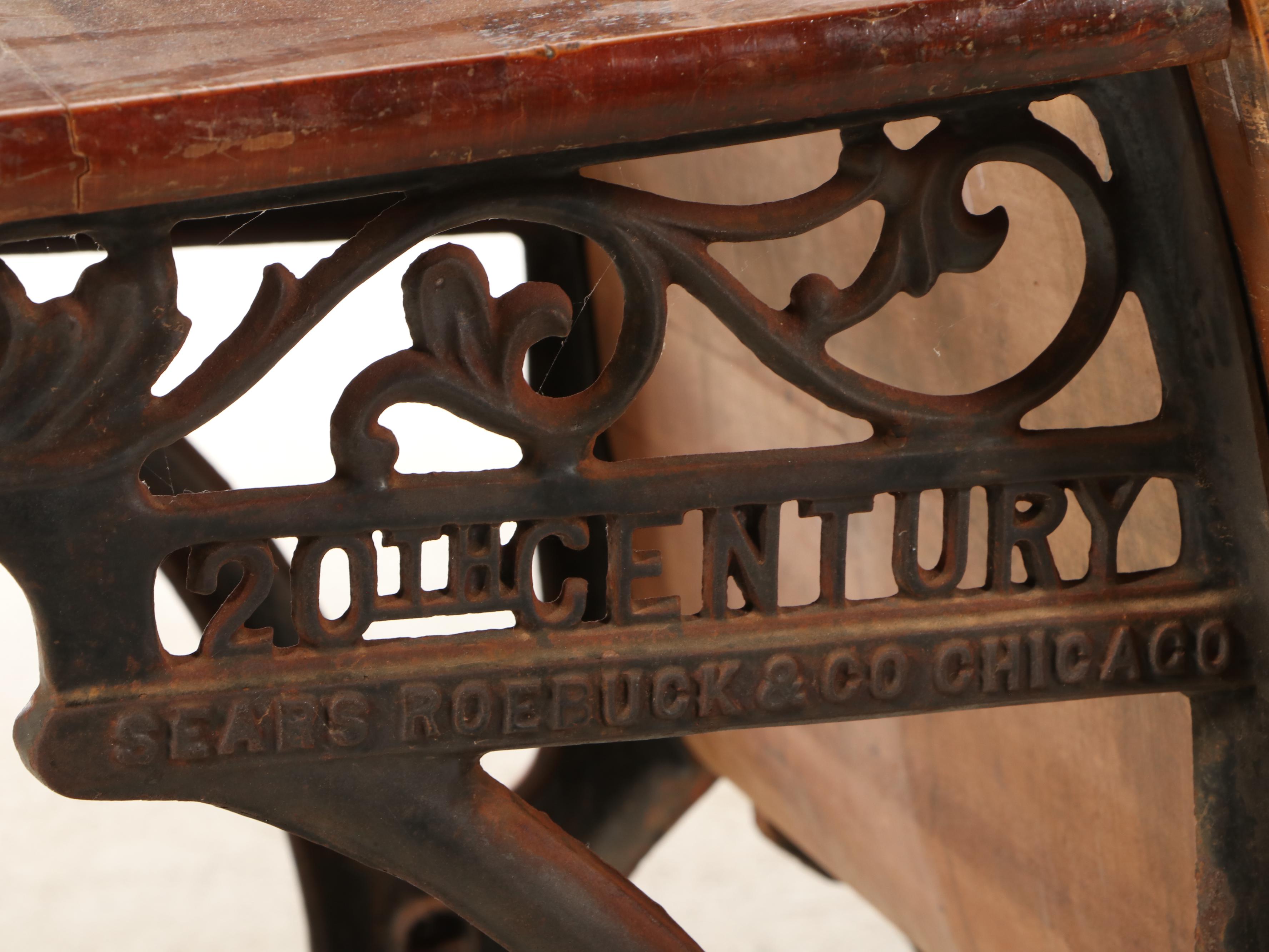 Sears Roebuck & Co. Cast Iron and Wood School Desk, Early to Mid-20th Century