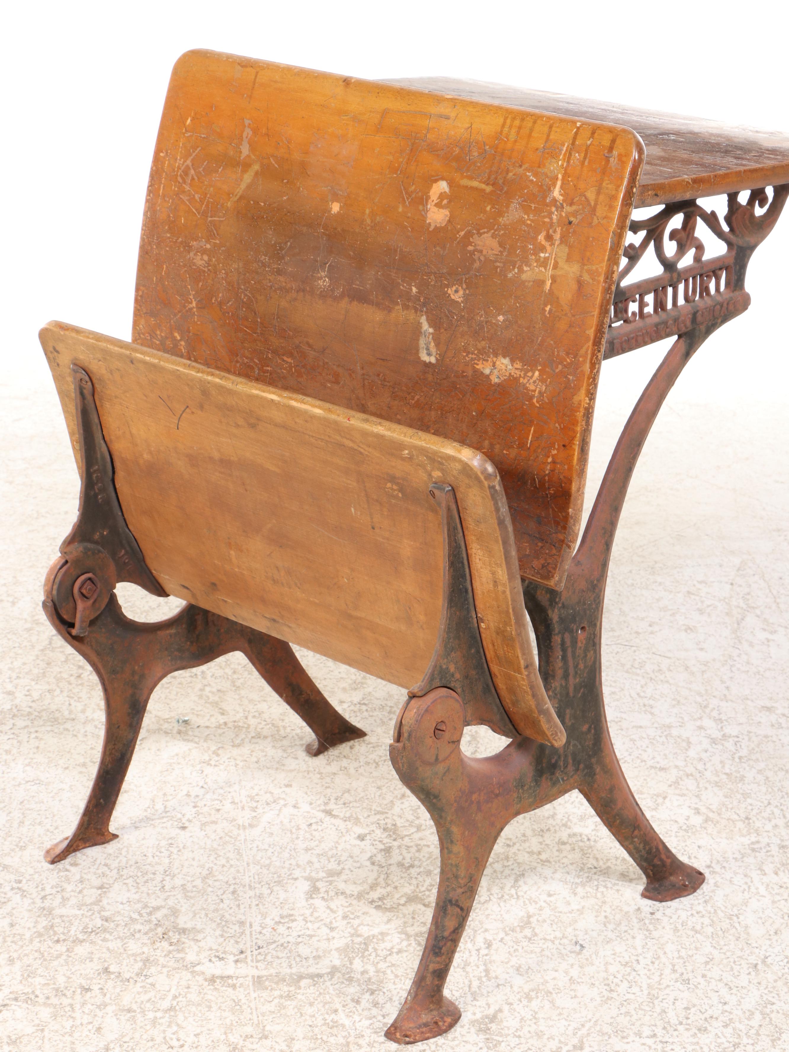 Sears Roebuck & Co. Cast Iron and Wood School Desk, Early to Mid-20th Century