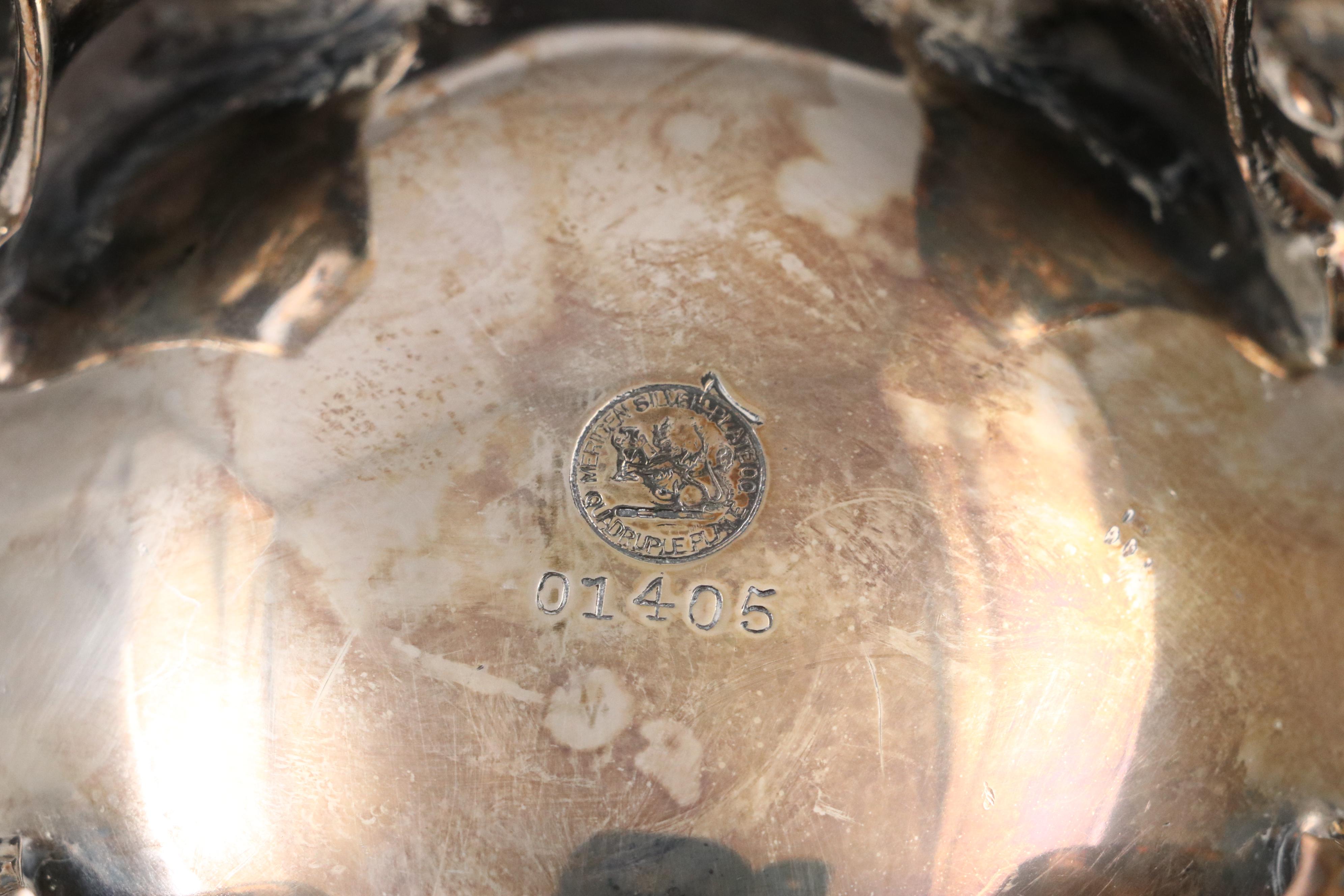 Meriden Silver Plate Teapot and F. B. Rogers Creamer and Sugar with Bun Warmer