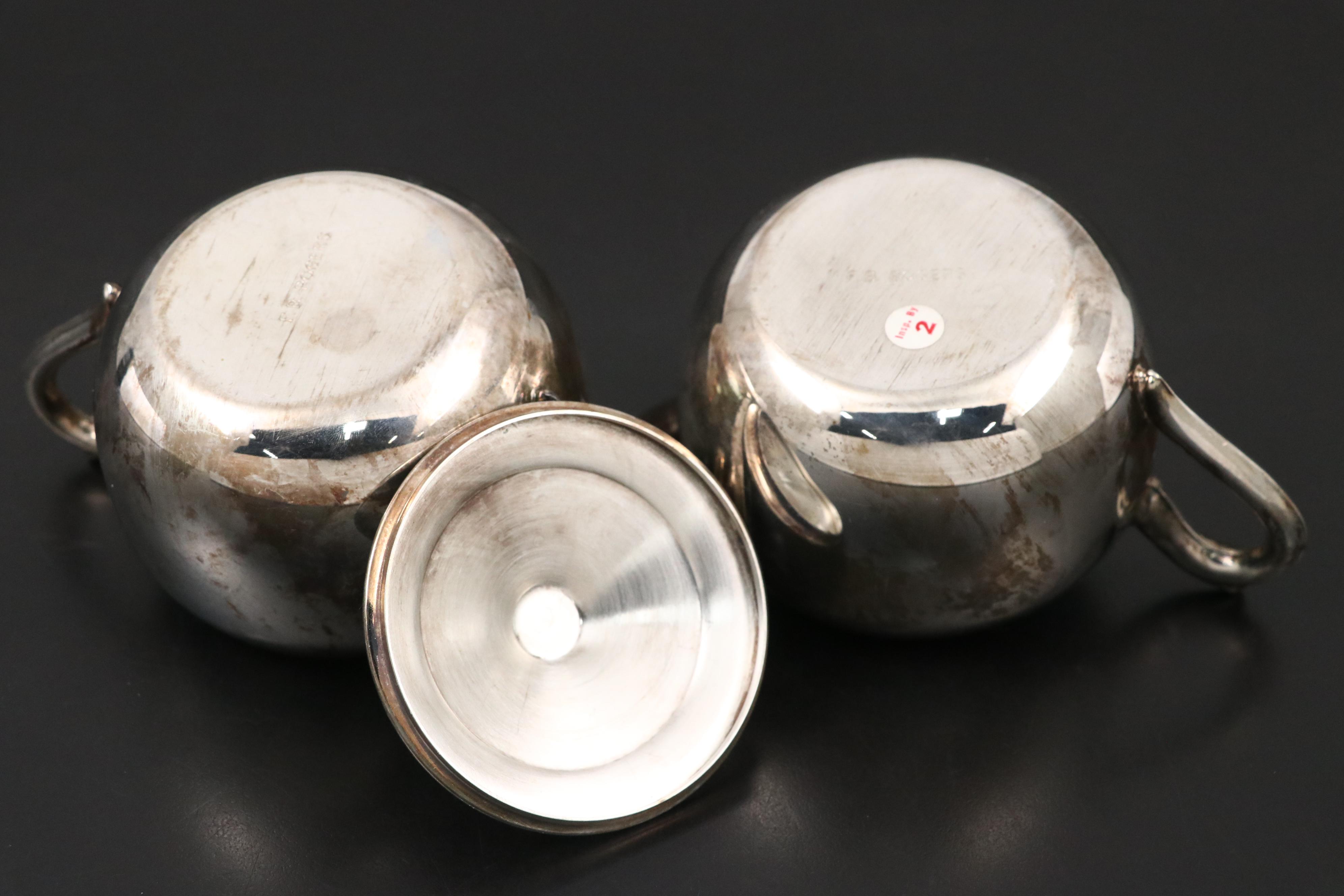 Meriden Silver Plate Teapot and F. B. Rogers Creamer and Sugar with Bun Warmer