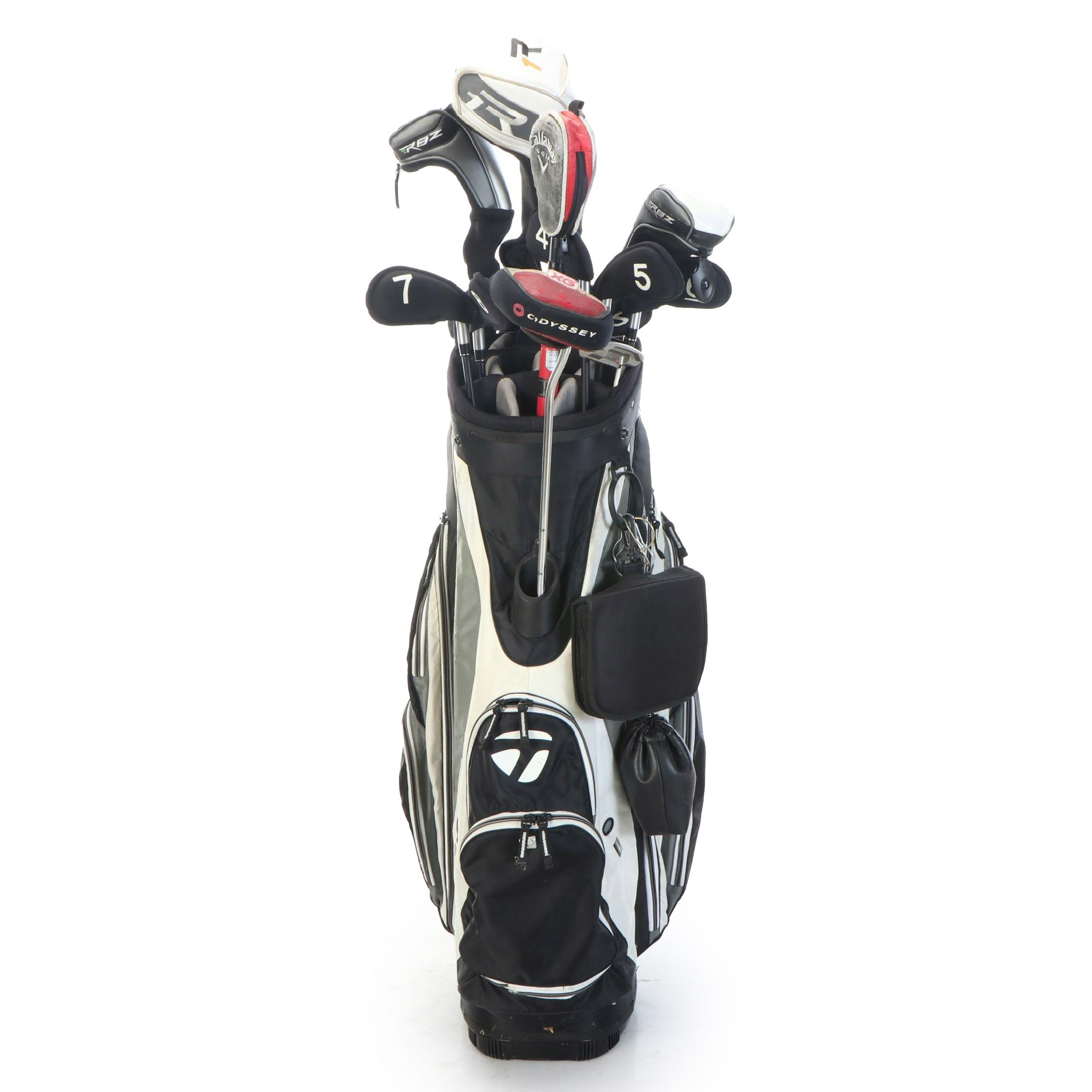 TaylorMade Golf Bag with Clubs, Callaway & Odyssey Head Covers and More