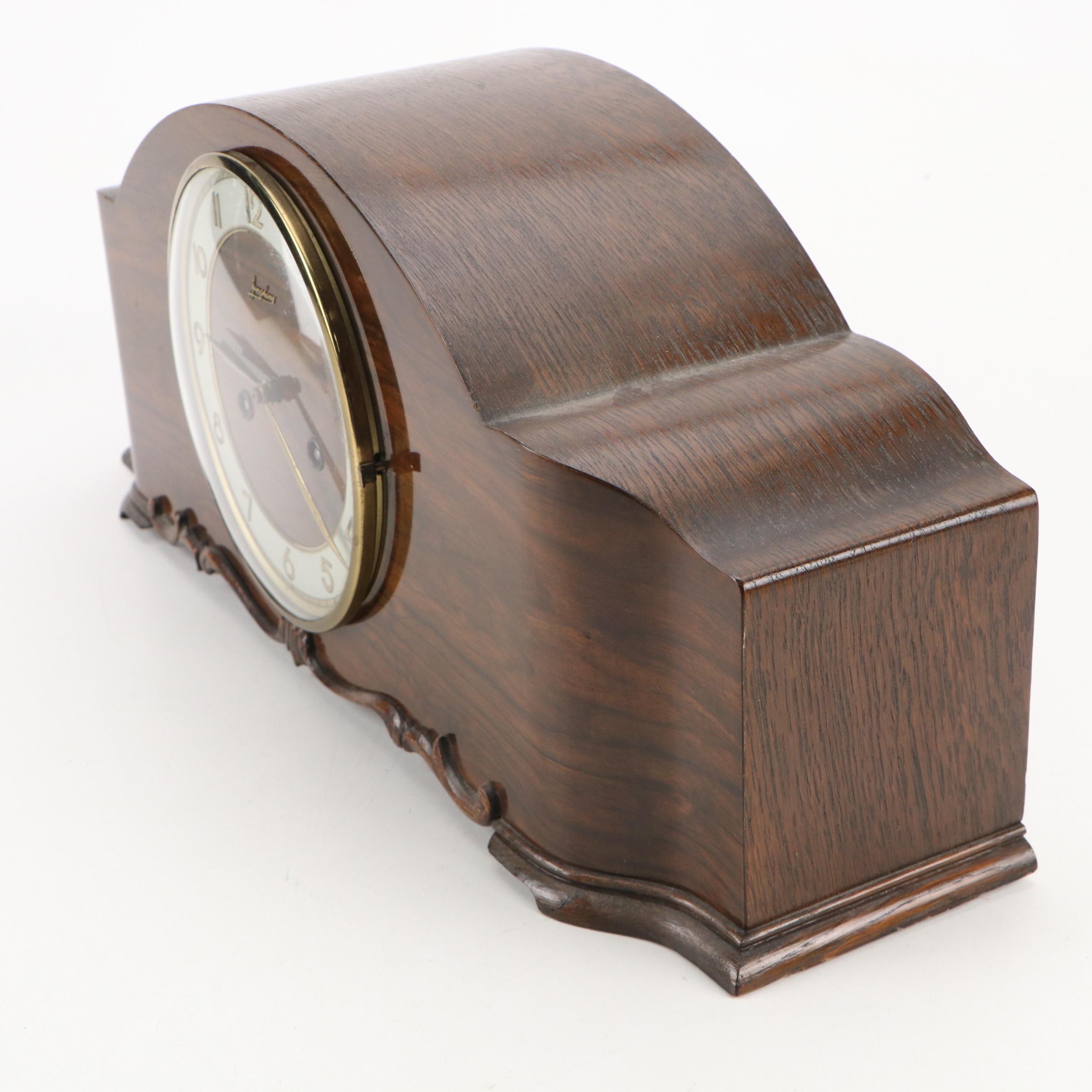 Junghans Art Deco Style Wooden Mantel Clock, Mid-20th Century