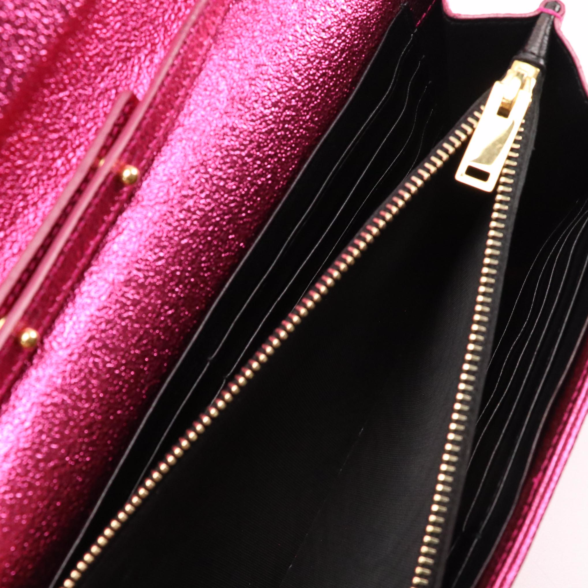Saint Laurent Pink Metallic Crackled Leather Crossbody Clutch on Chain