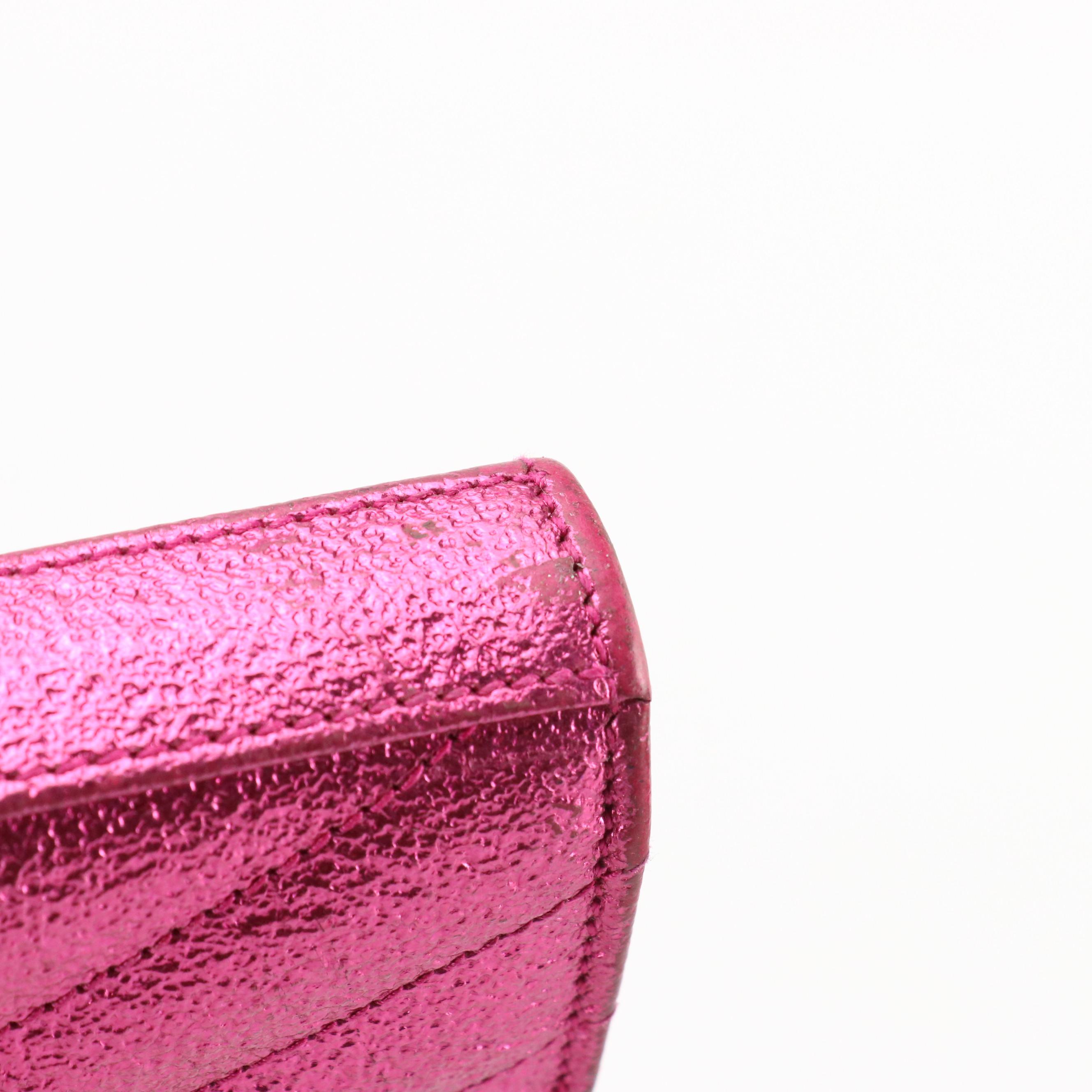 Saint Laurent Pink Metallic Crackled Leather Crossbody Clutch on Chain