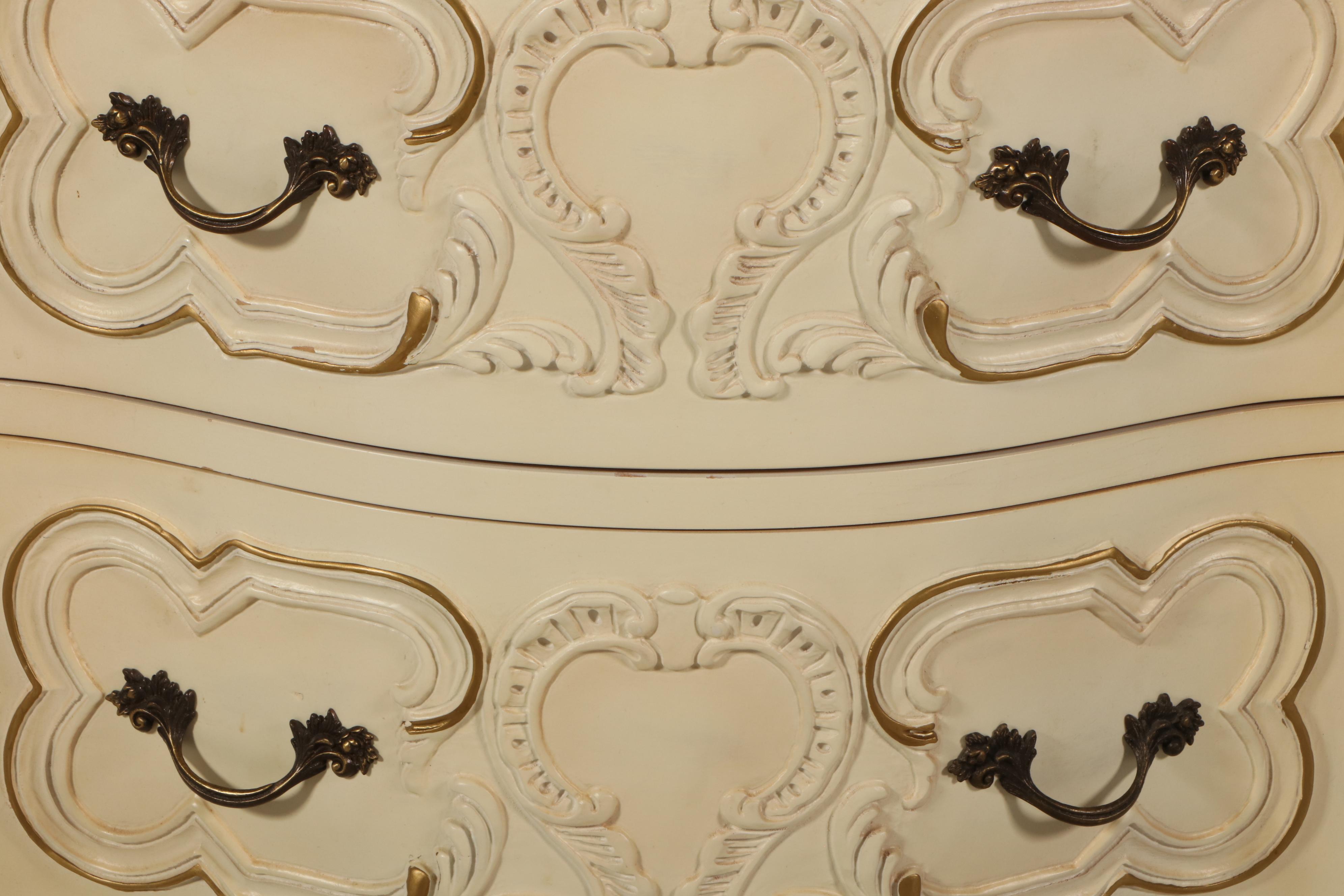 French Provincial Style Marble Top Three-Drawer Demilune Commode