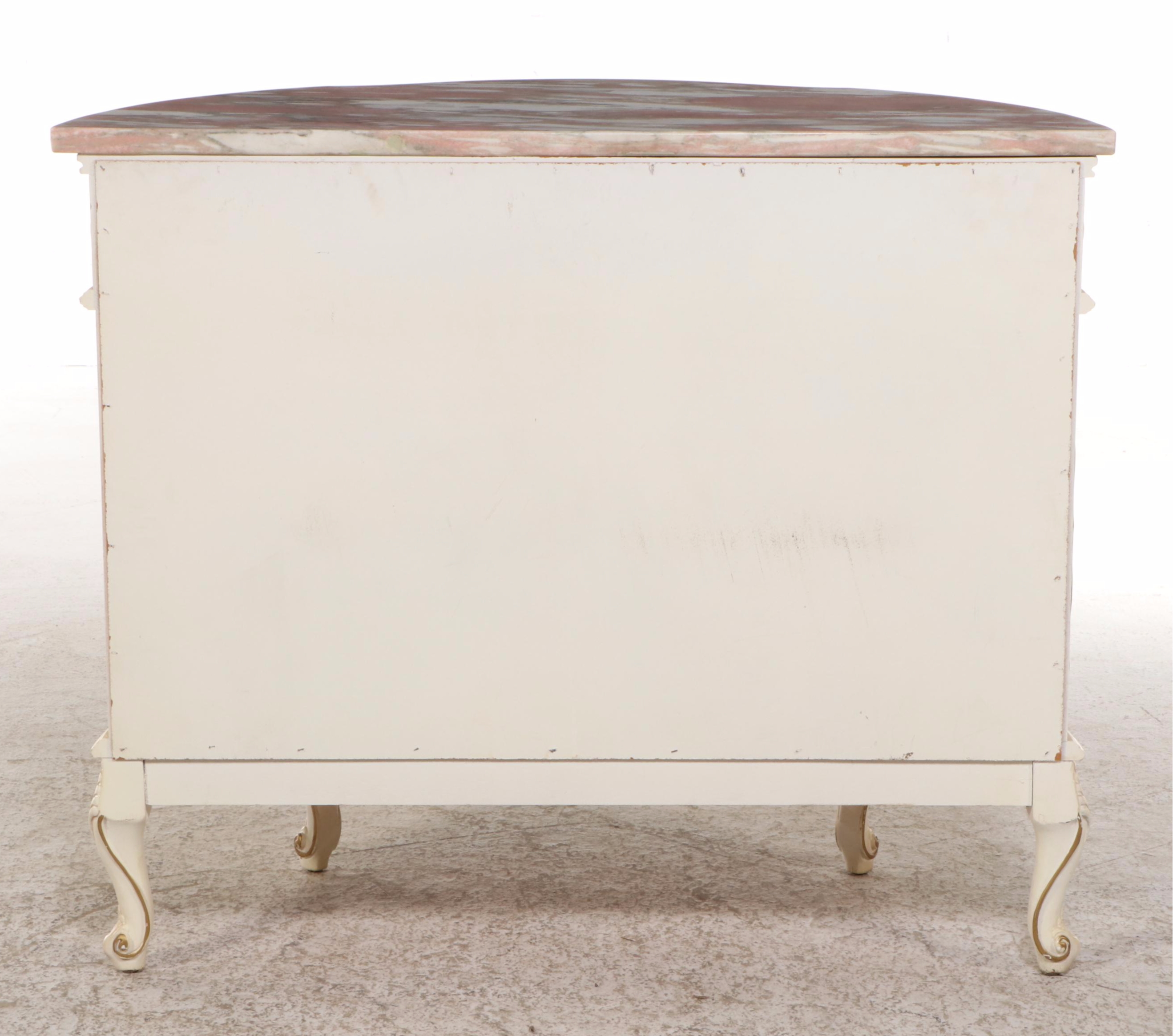 French Provincial Style Marble Top Three-Drawer Demilune Commode