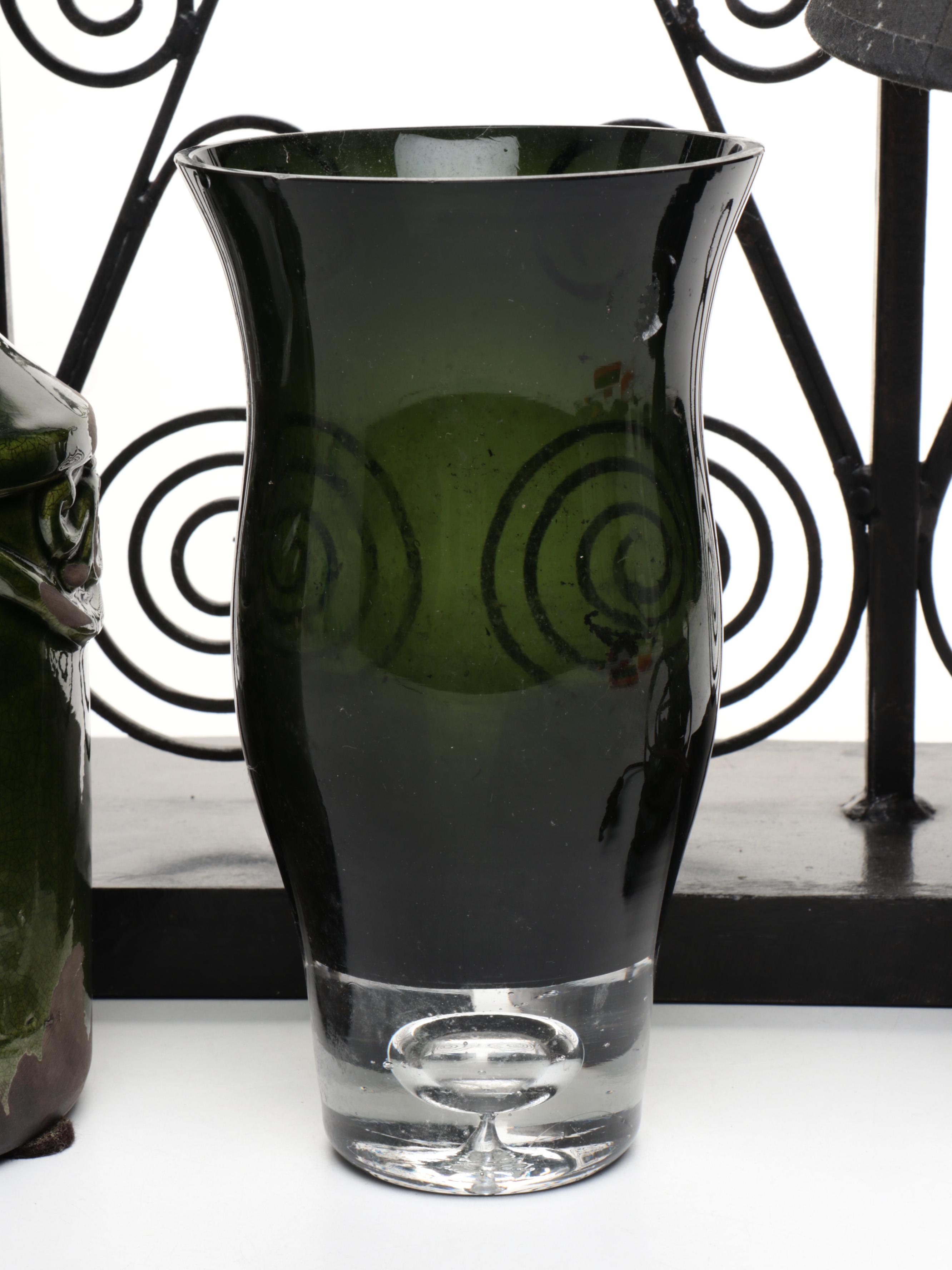 Metal Swirl Candle Holders, Metal Table Lamp, and Other Décor