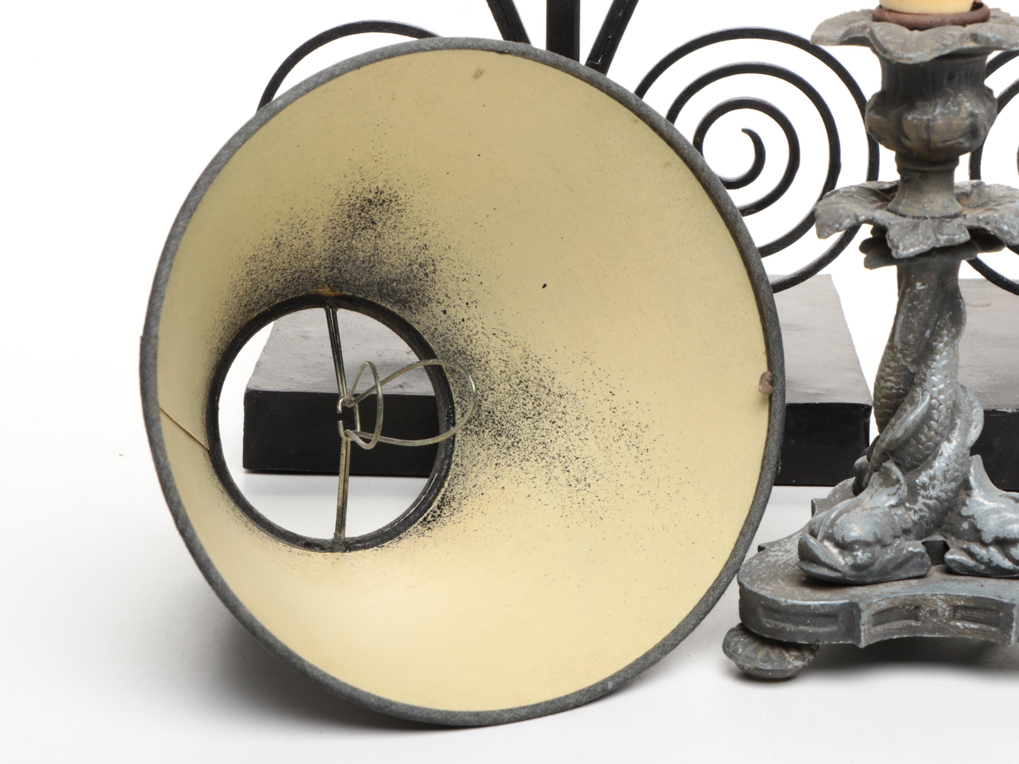 Metal Swirl Candle Holders, Metal Table Lamp, and Other Décor