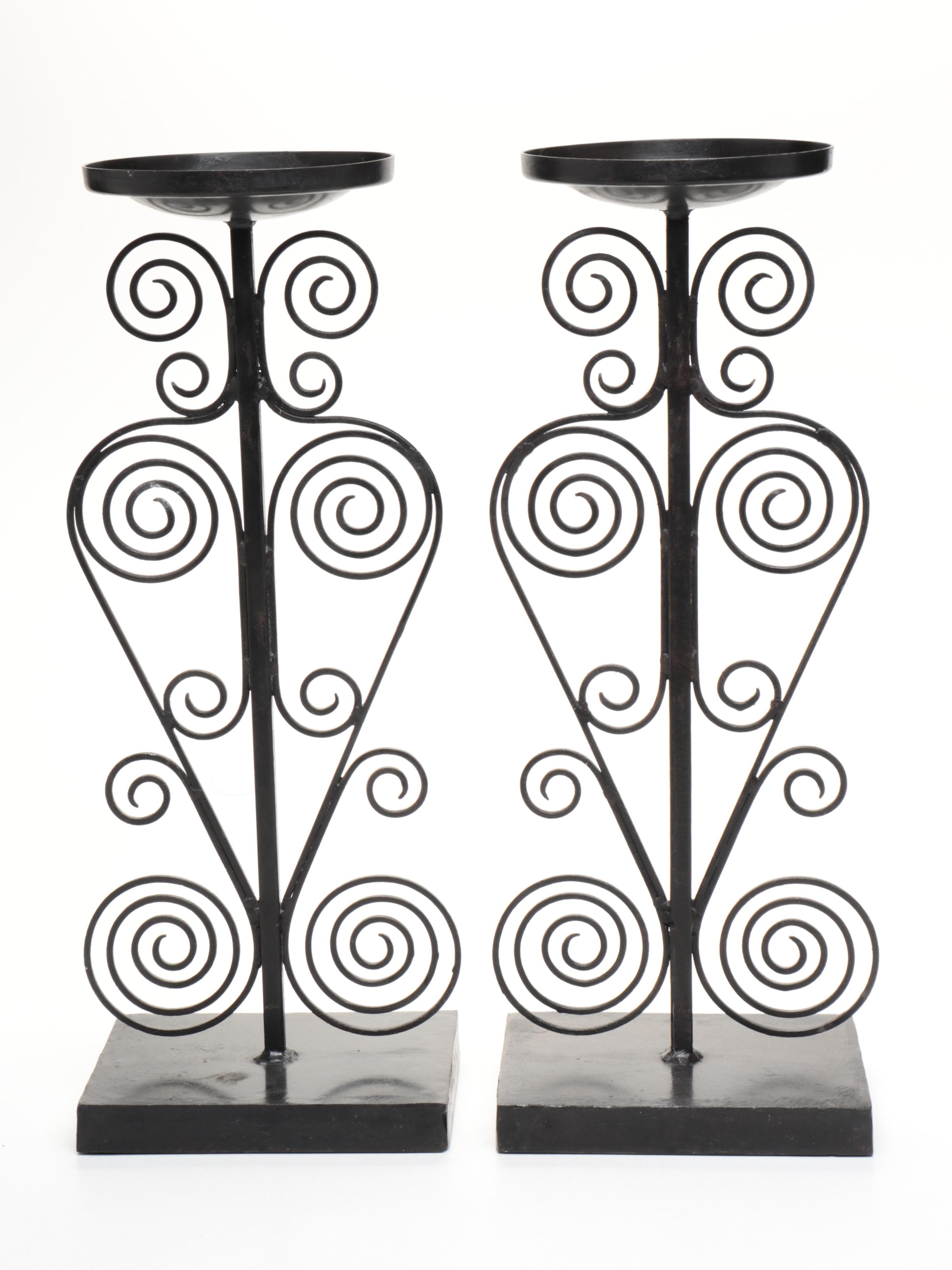 Metal Swirl Candle Holders, Metal Table Lamp, and Other Décor