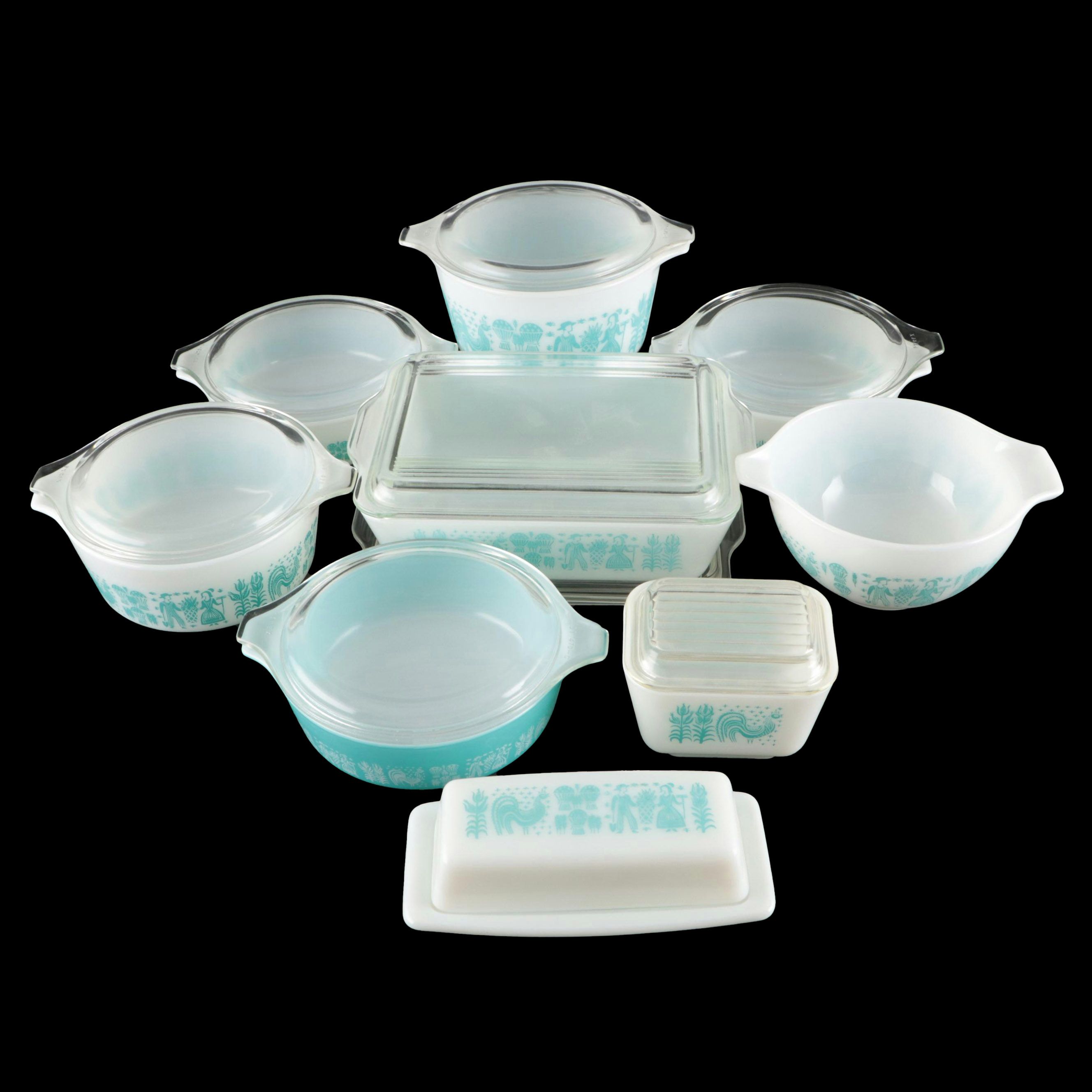 Pyrex "Butterprint" Casserole Dishes with Butter and Refrigerator Dishes