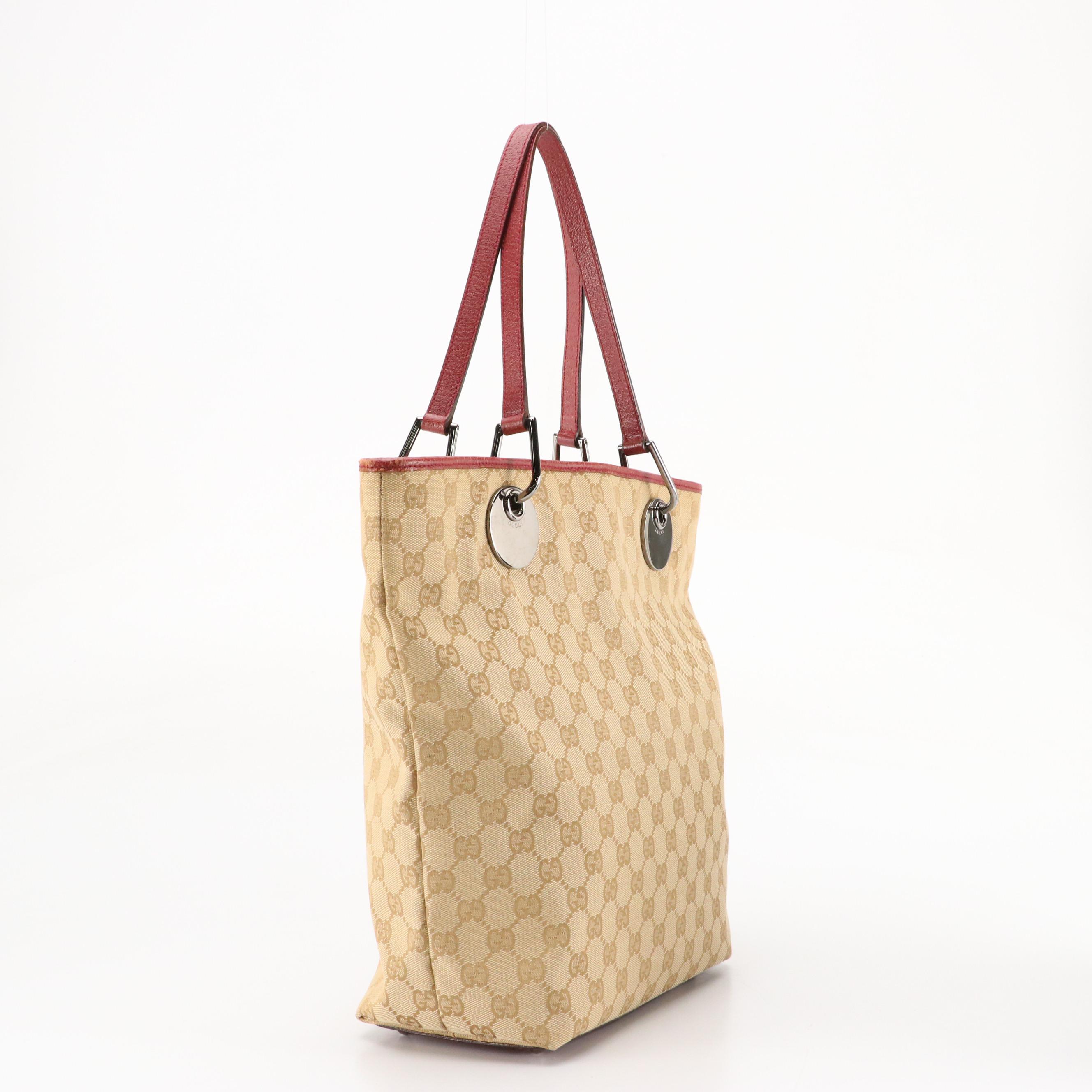 Gucci Tote in GG Canvas and Tonal Leather Trim and Fabric Lining