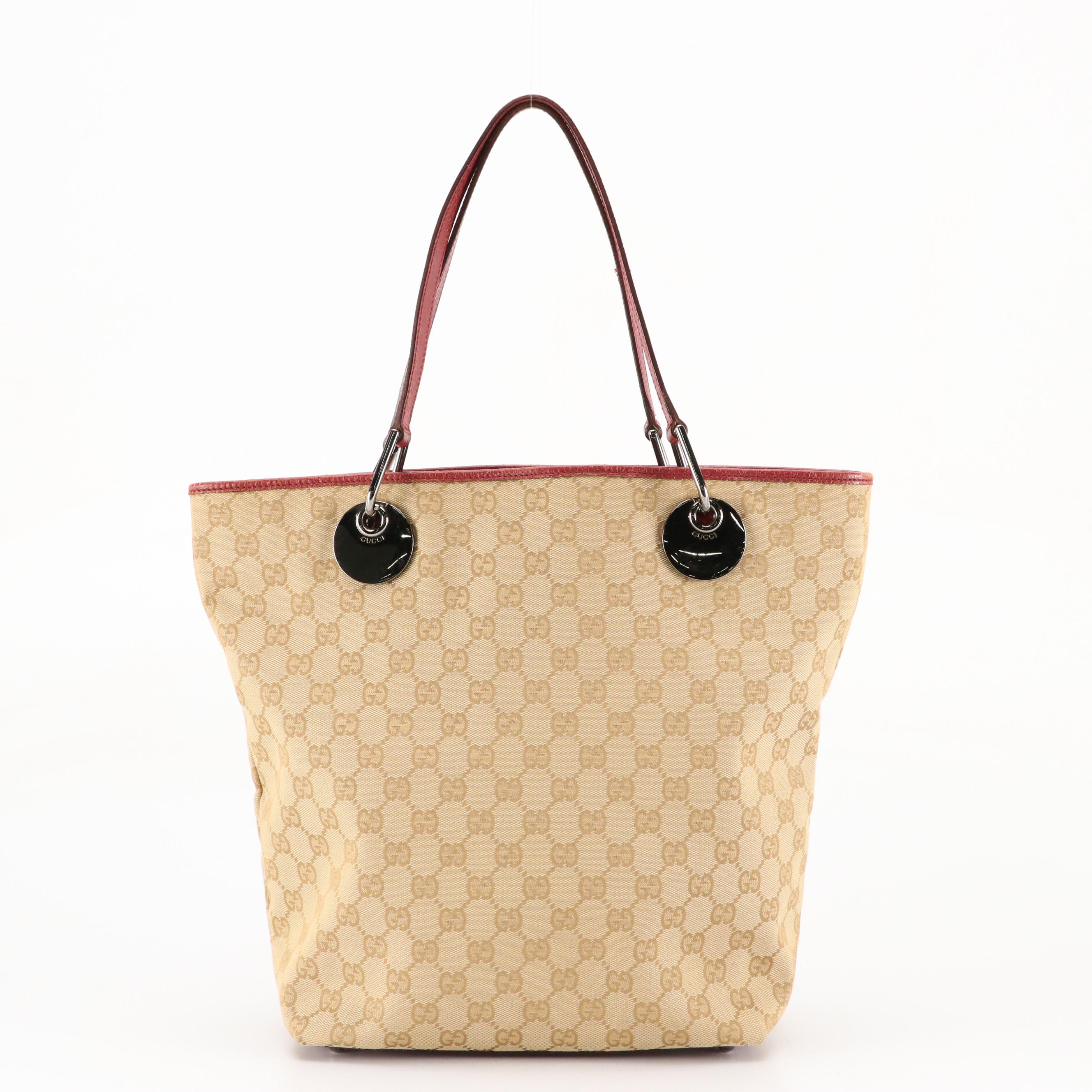 Gucci Tote in GG Canvas and Tonal Leather Trim and Fabric Lining