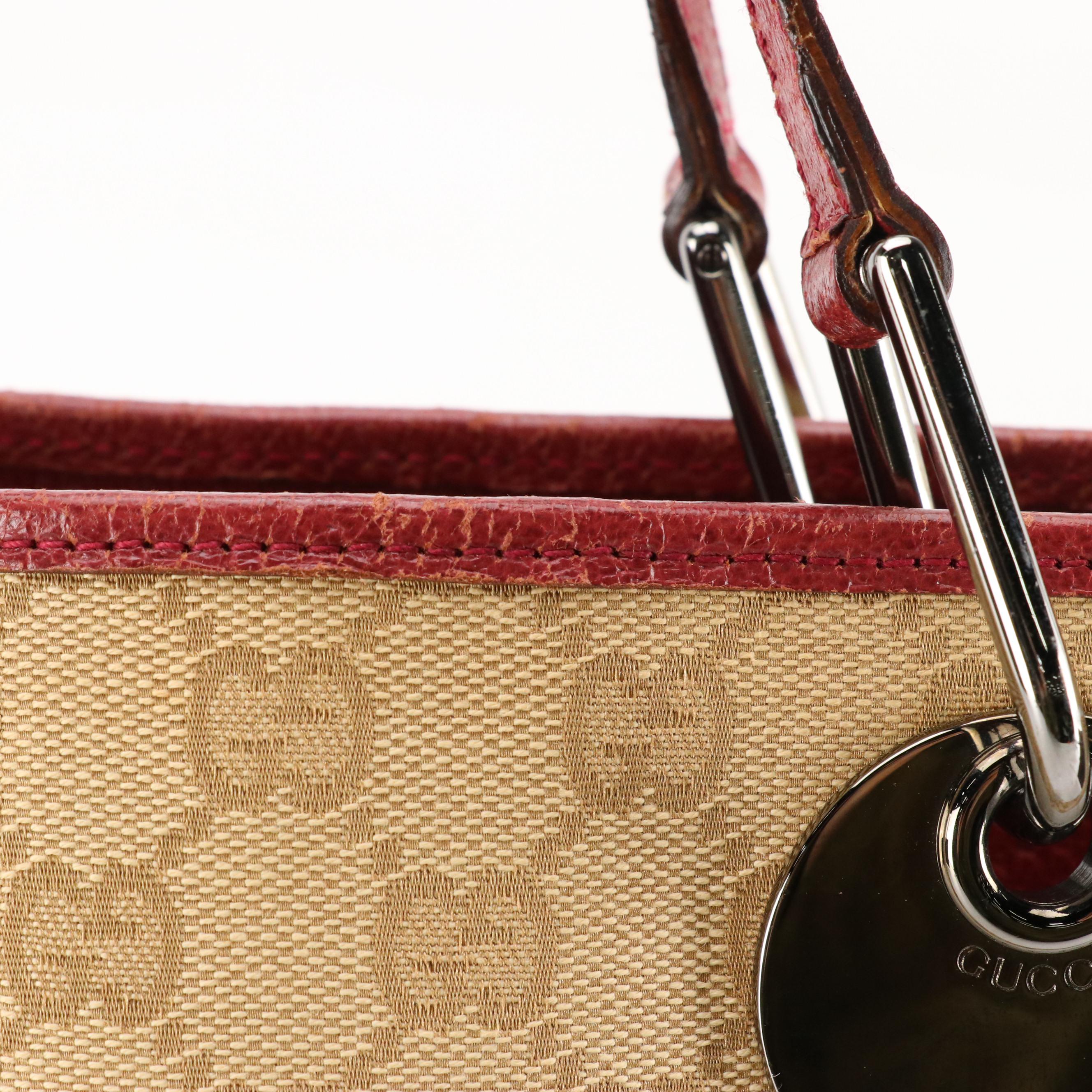 Gucci Tote in GG Canvas and Tonal Leather Trim and Fabric Lining