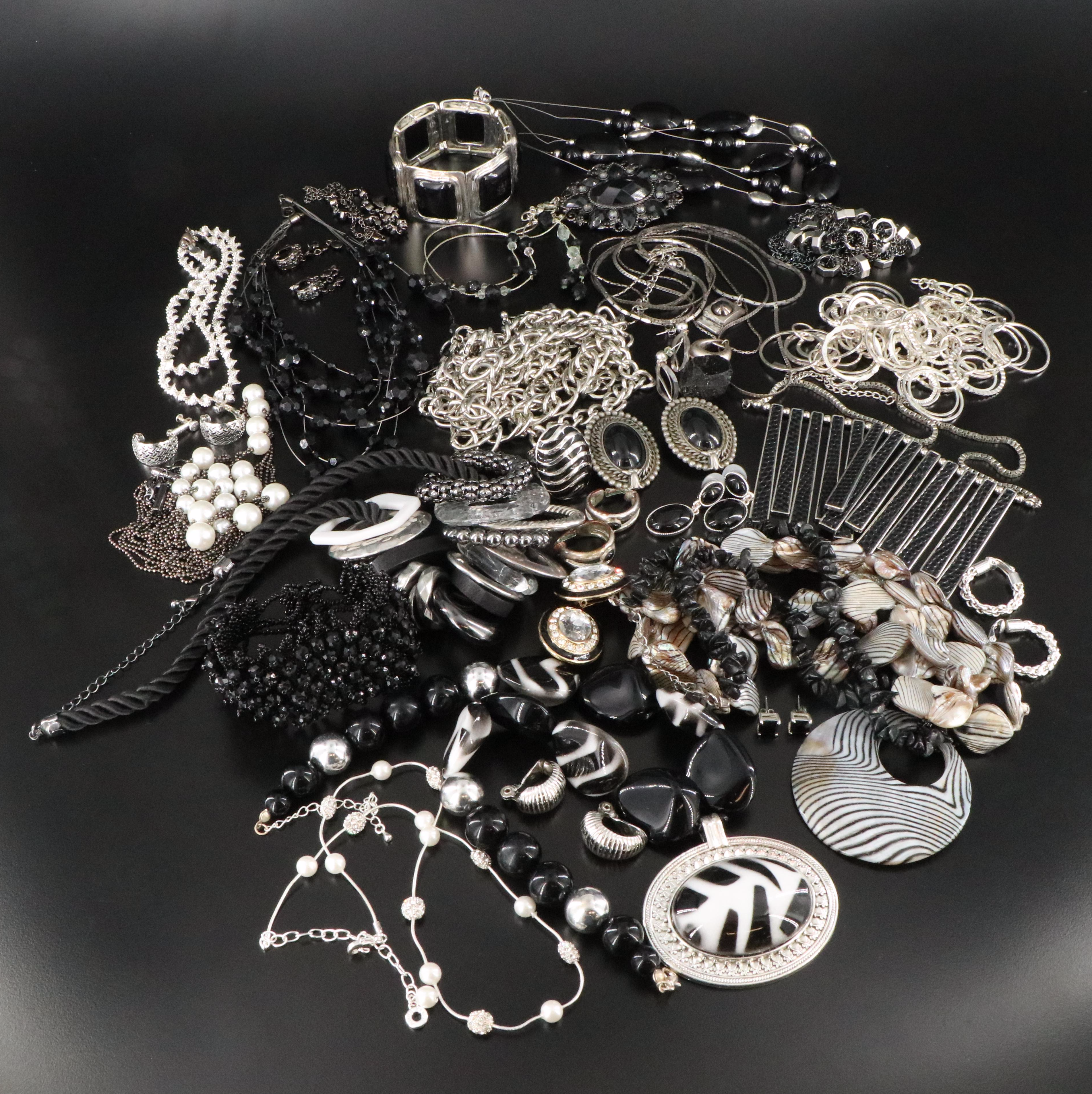 Monochromatic Jewelry Selection Featuring Sterling, Ceramic and Shell