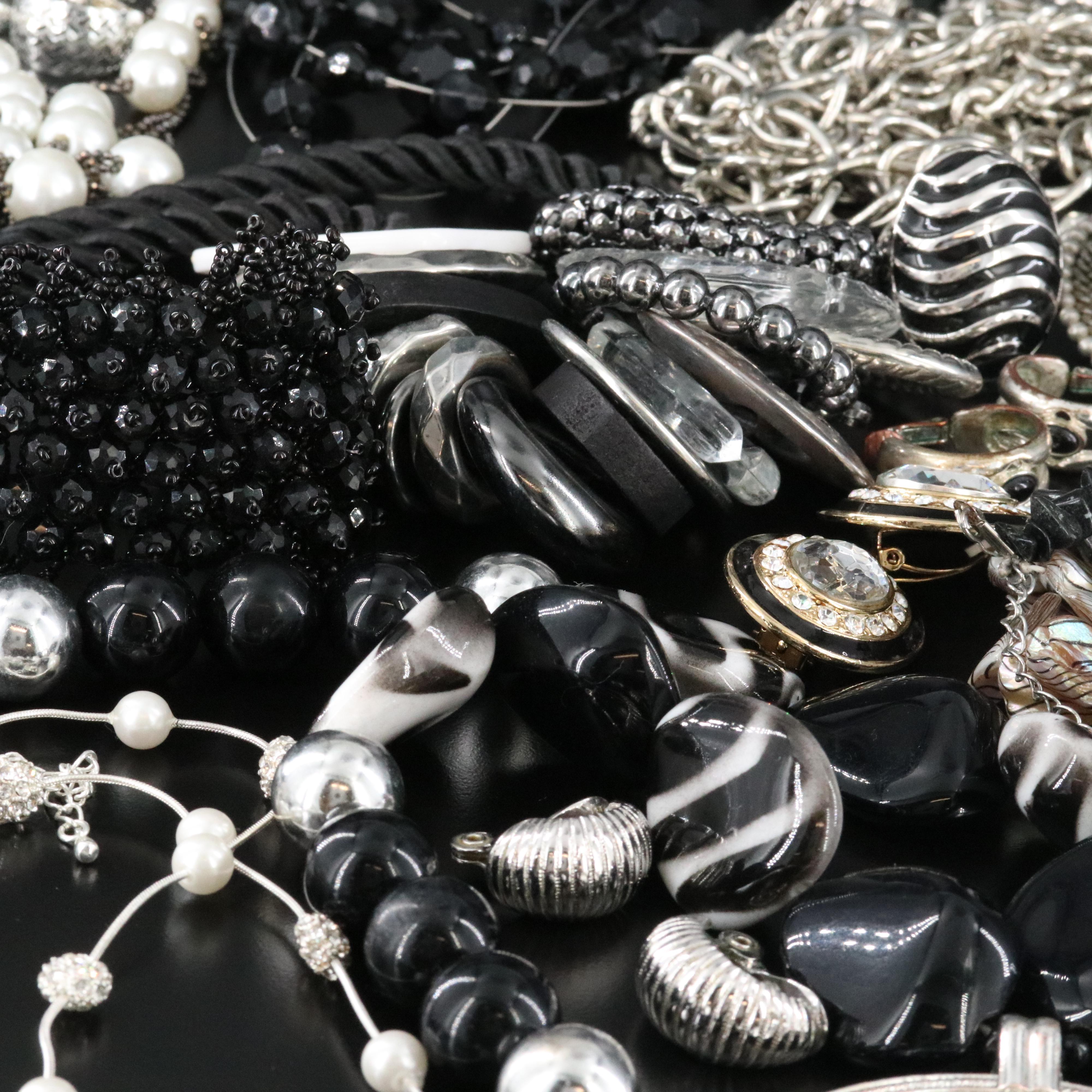 Monochromatic Jewelry Selection Featuring Sterling, Ceramic and Shell