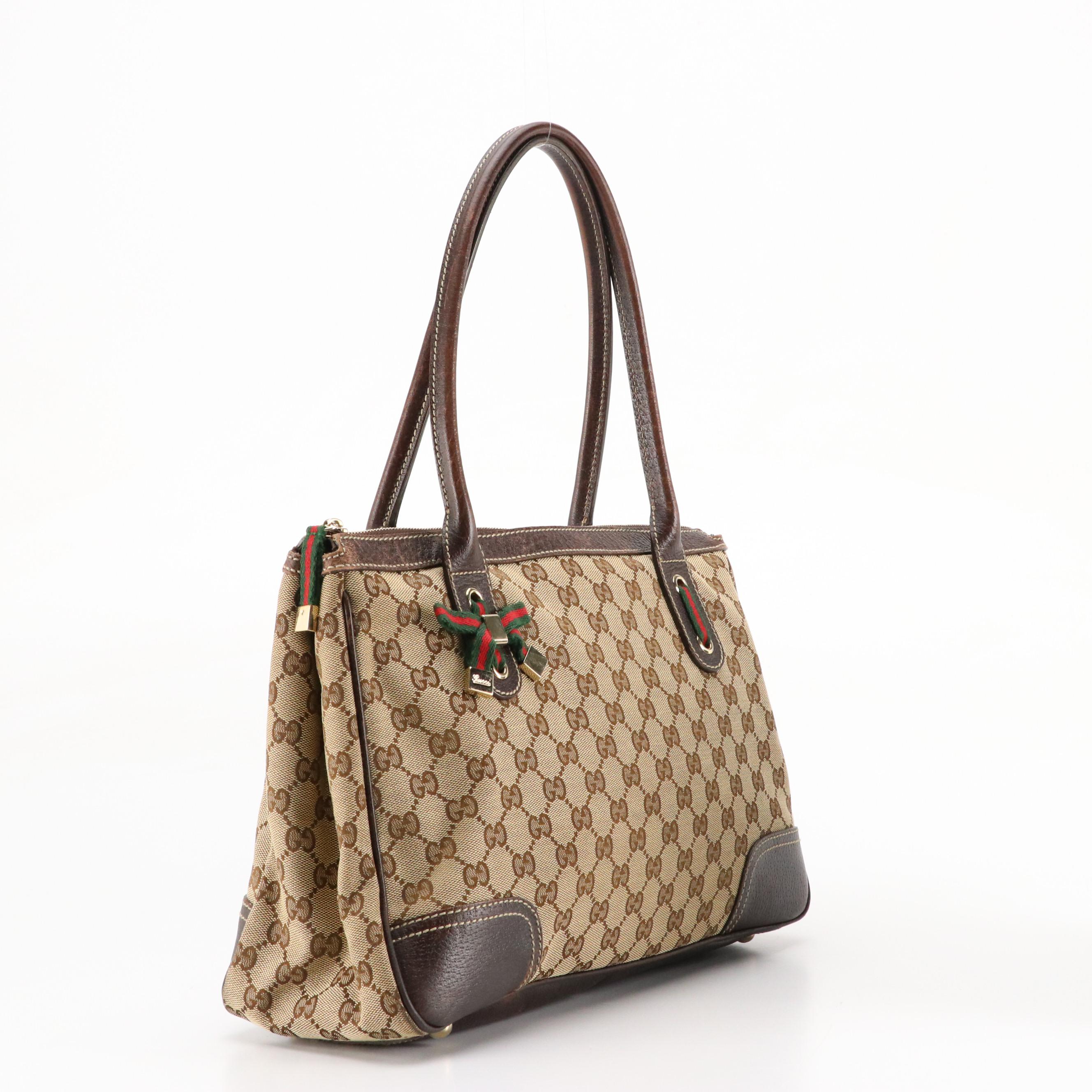 Gucci Princy Tote in GG Canvas and Brown Leather