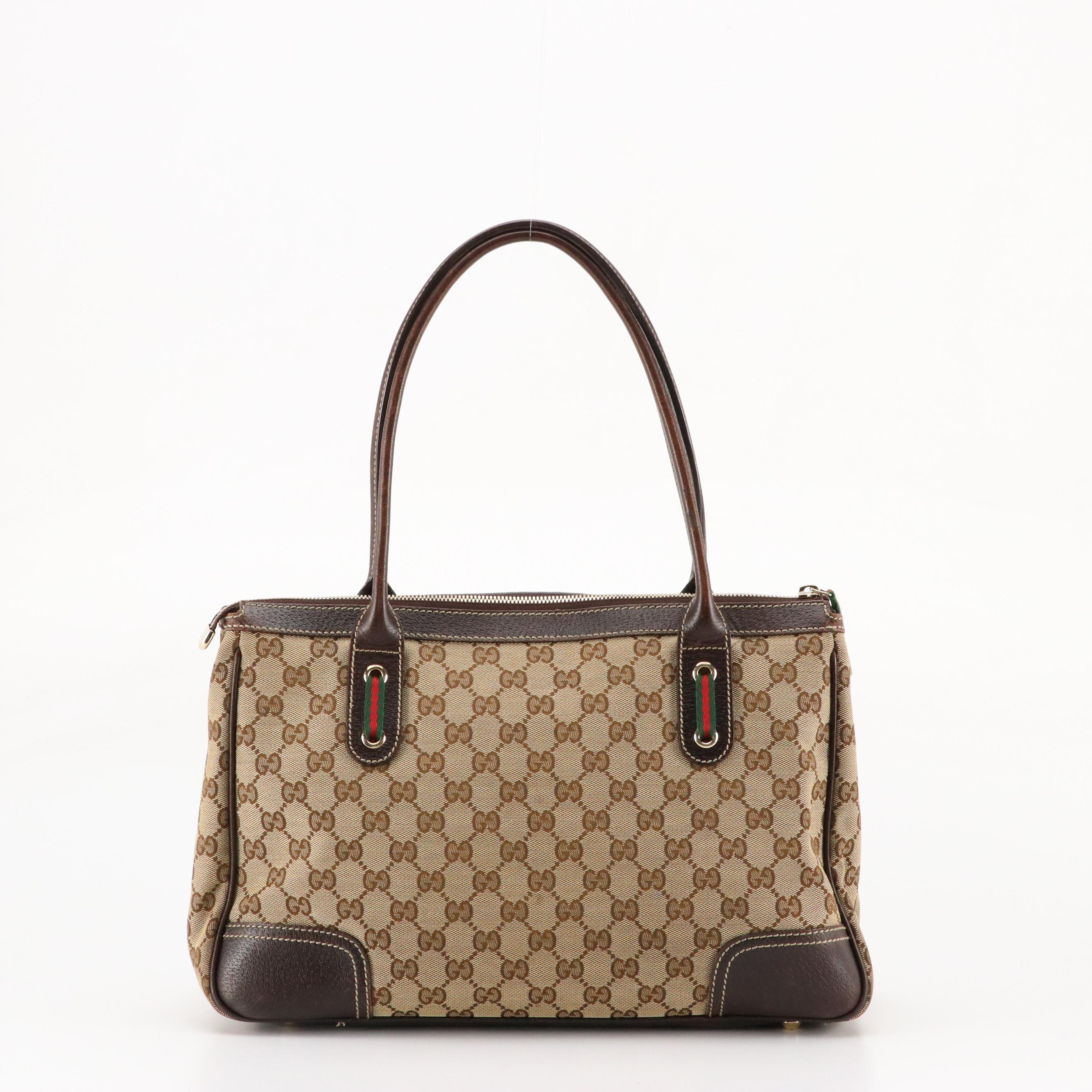 Gucci Princy Tote in GG Canvas and Brown Leather