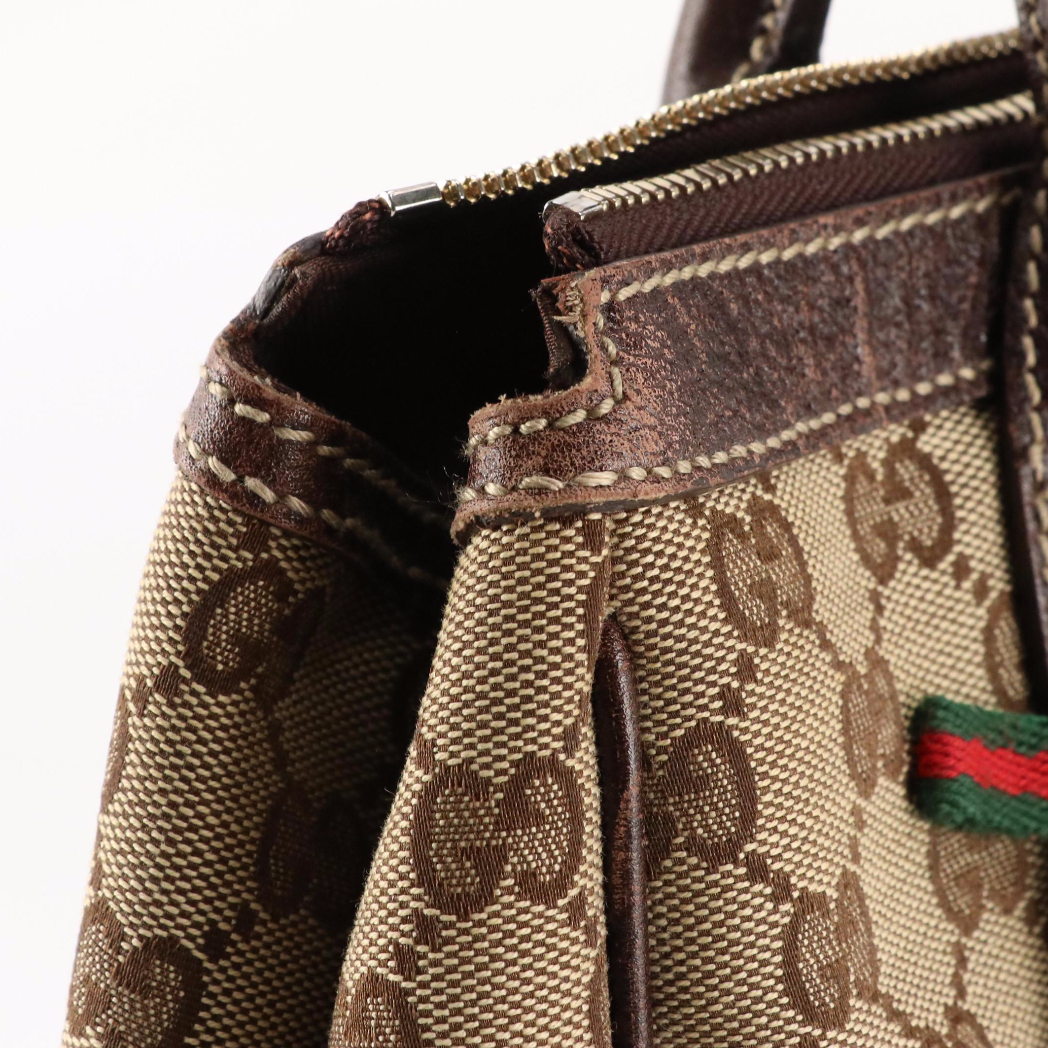 Gucci Princy Tote in GG Canvas and Brown Leather