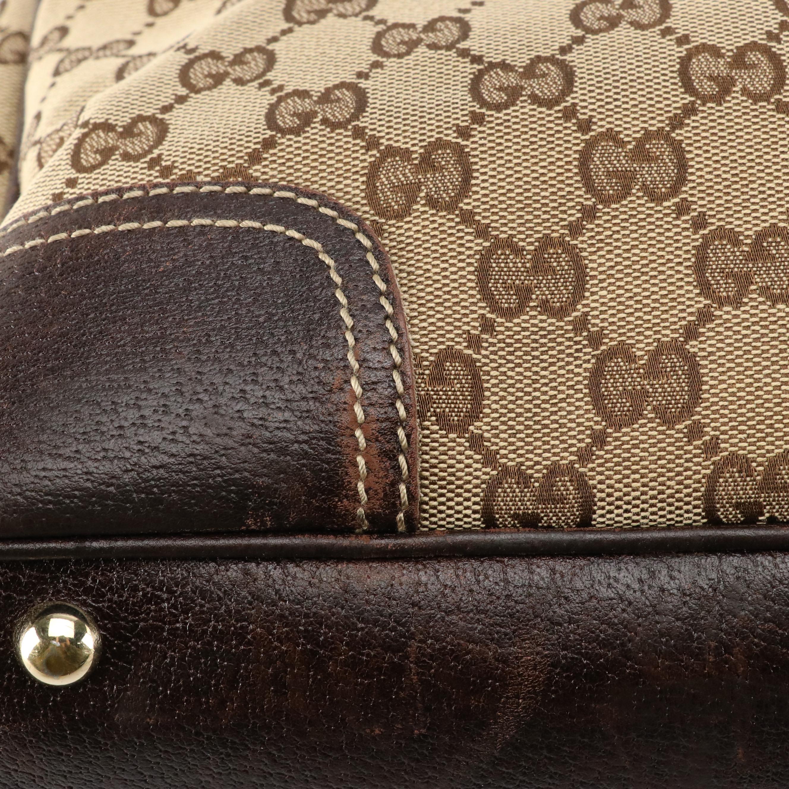 Gucci Princy Tote in GG Canvas and Brown Leather
