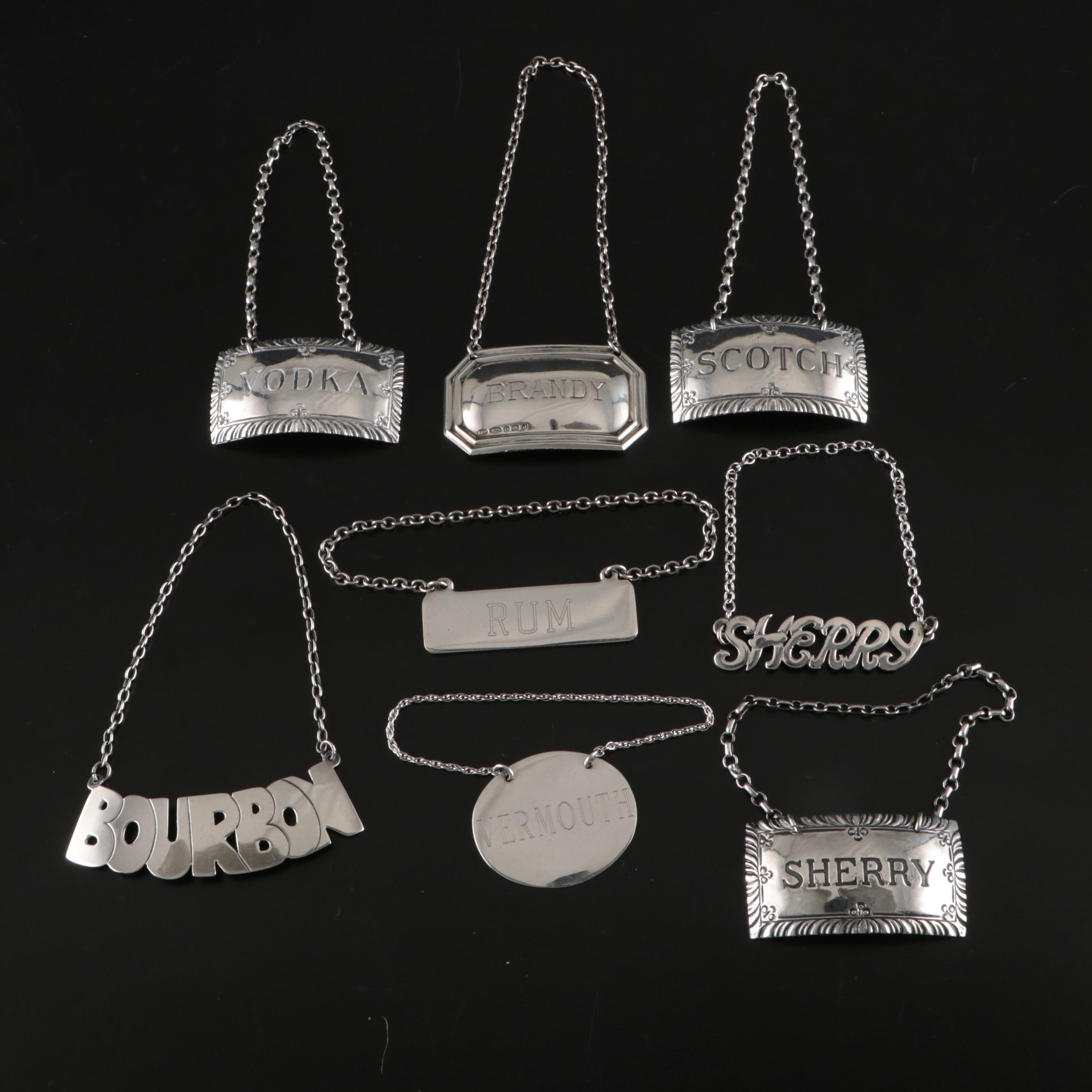 Stieff Williamsburg Restoration and Other Sterling Silver Bottle Tags