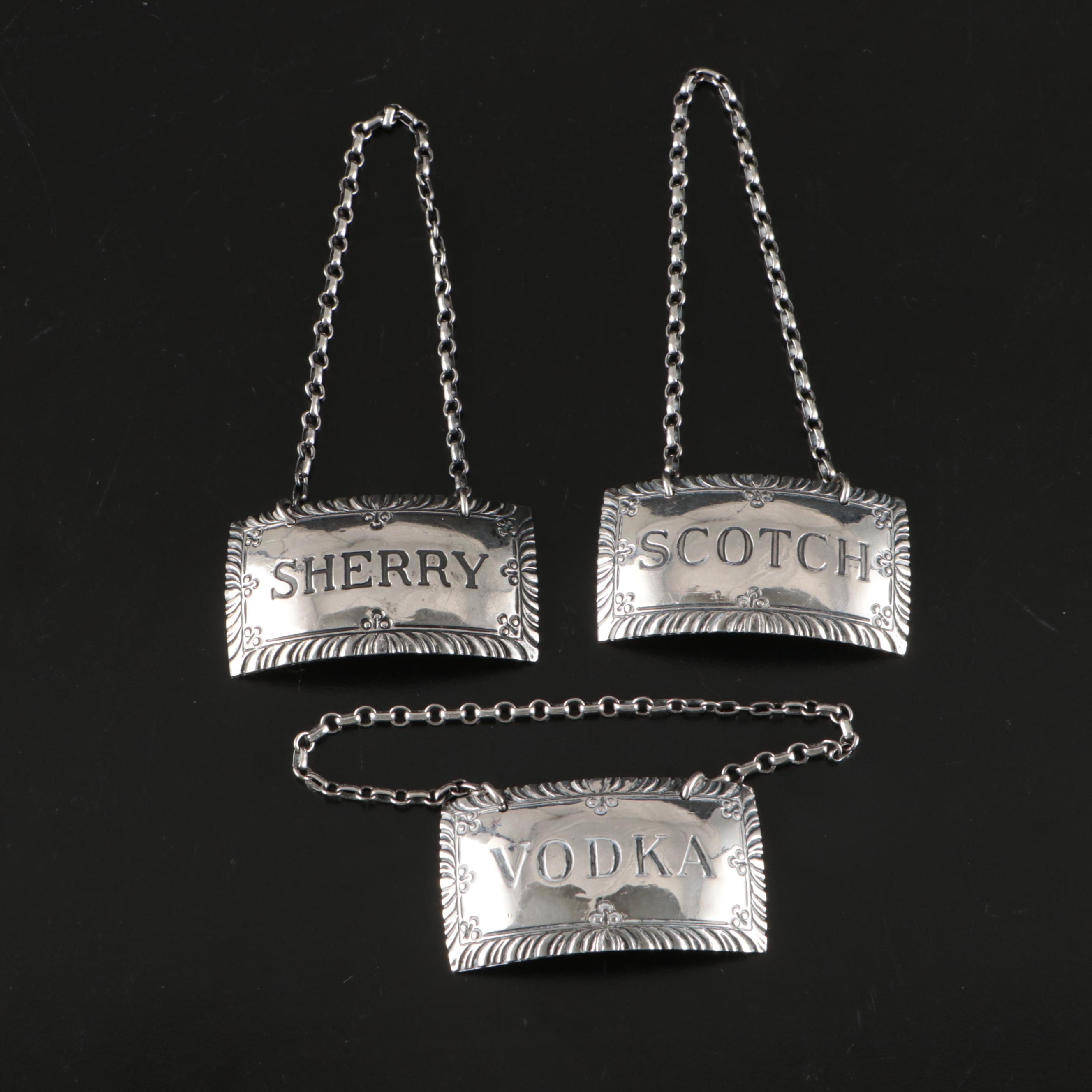 Stieff Williamsburg Restoration and Other Sterling Silver Bottle Tags