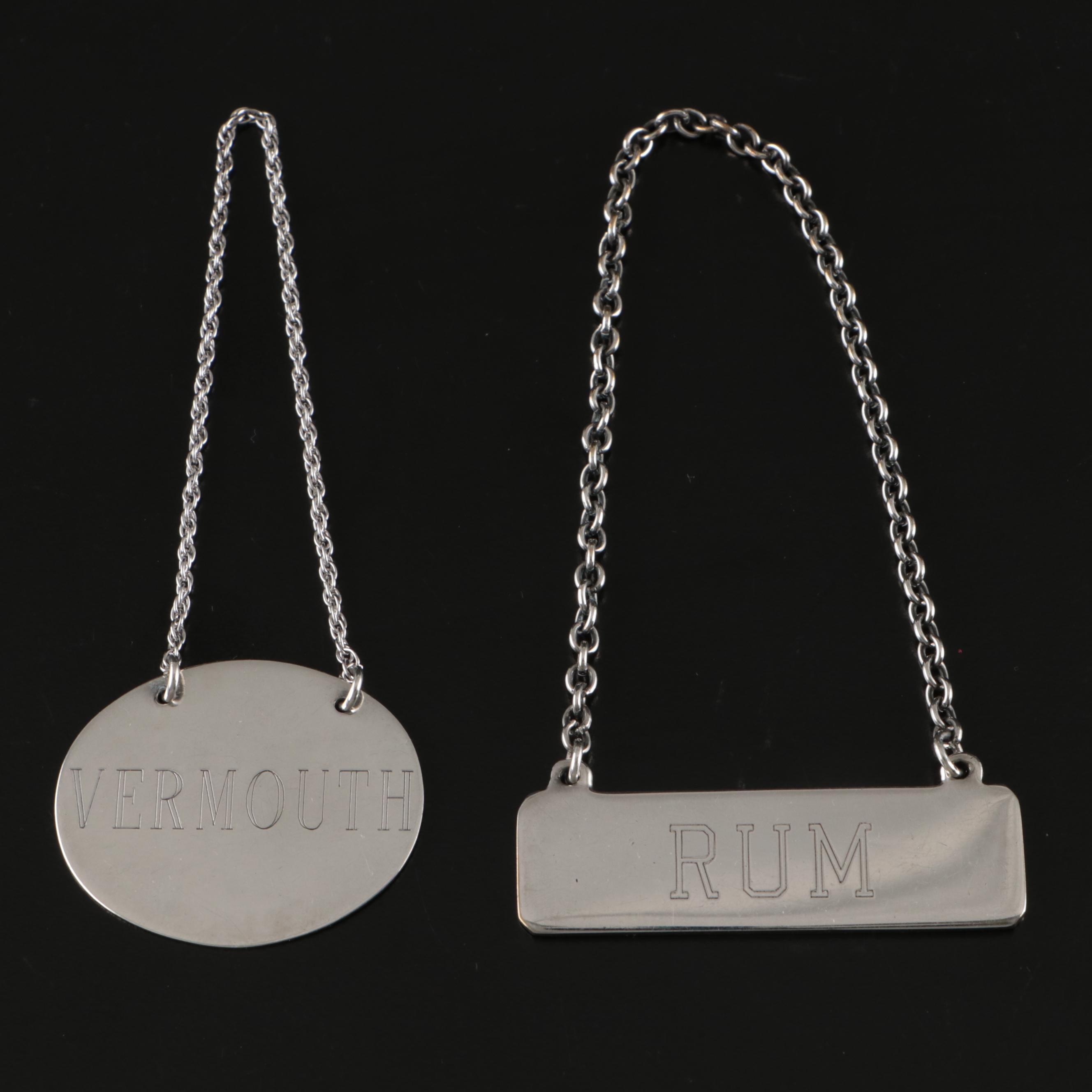 Stieff Williamsburg Restoration and Other Sterling Silver Bottle Tags