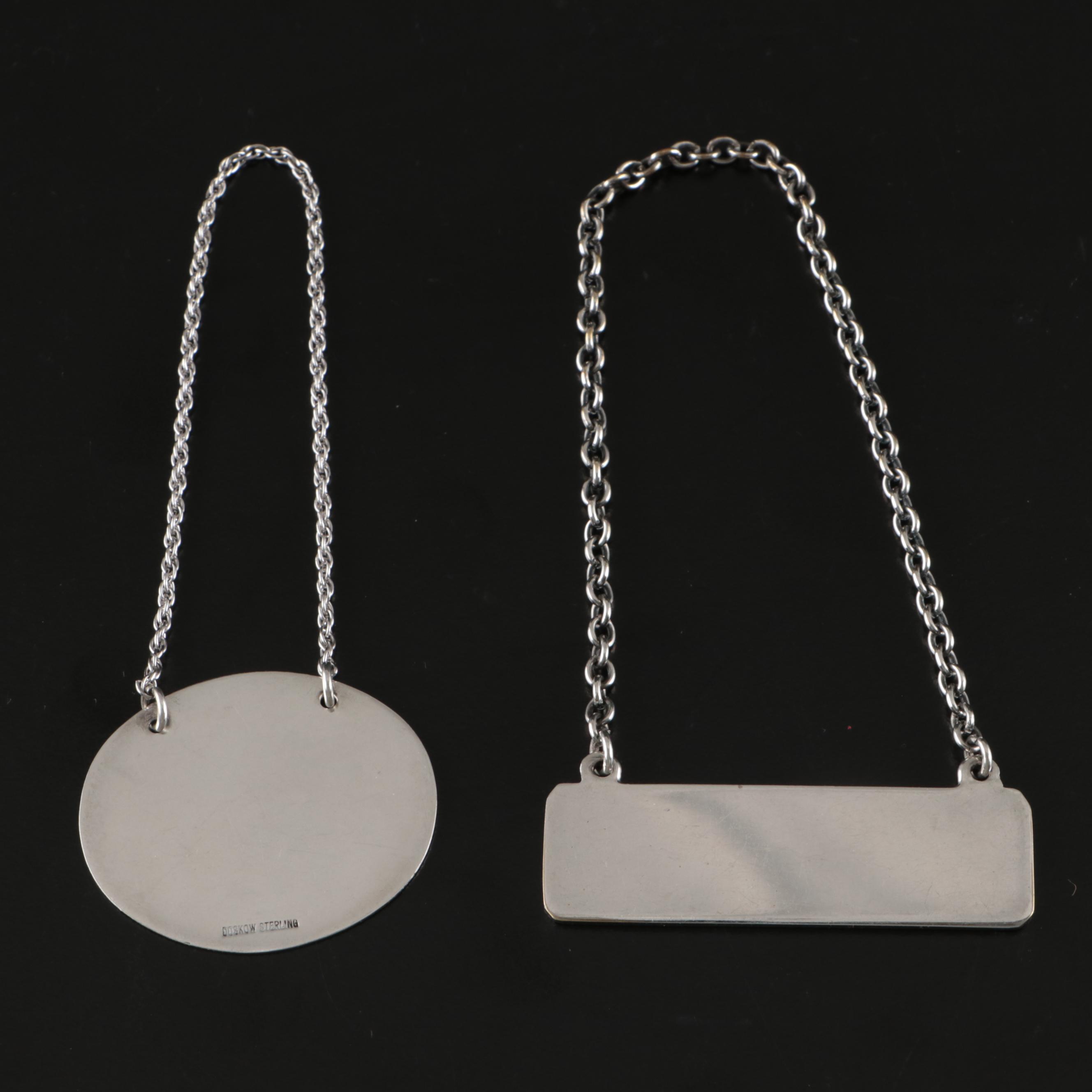 Stieff Williamsburg Restoration and Other Sterling Silver Bottle Tags