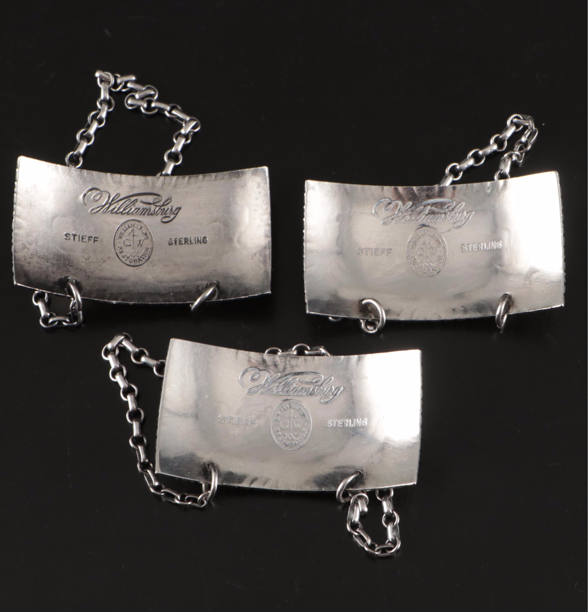 Stieff Williamsburg Restoration and Other Sterling Silver Bottle Tags