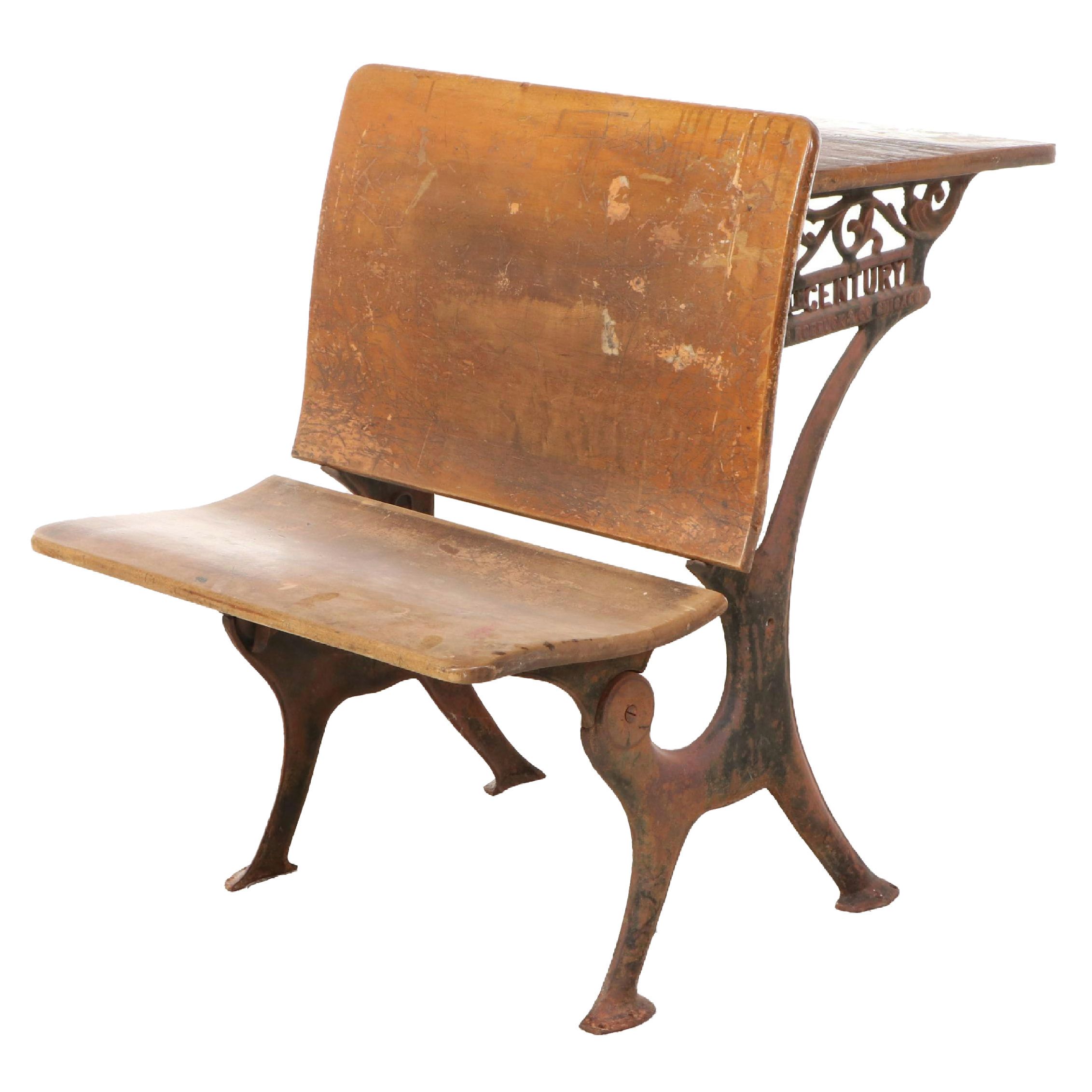 Sears Roebuck & Co. Cast Iron and Wood School Desk, Early to Mid-20th Century
