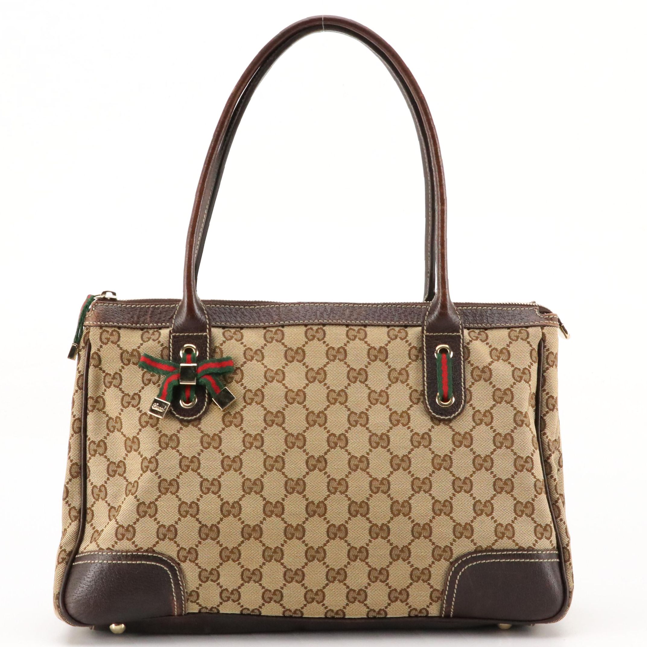 Gucci Princy Tote in GG Canvas and Brown Leather