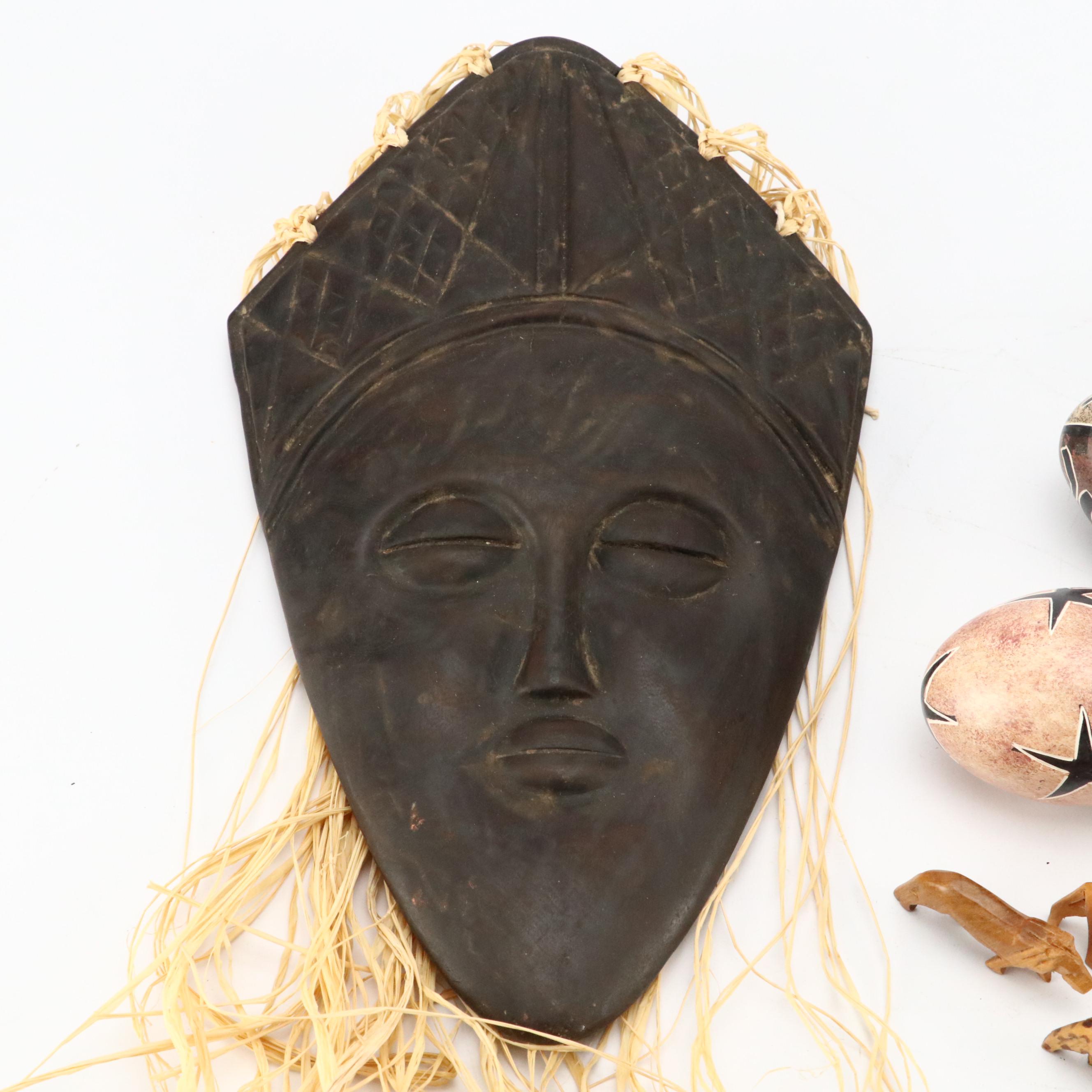 Kenyan Kisii Hand-Carved Soapstone Eggs, Carved Wood Safari Animals, Zaire Mask