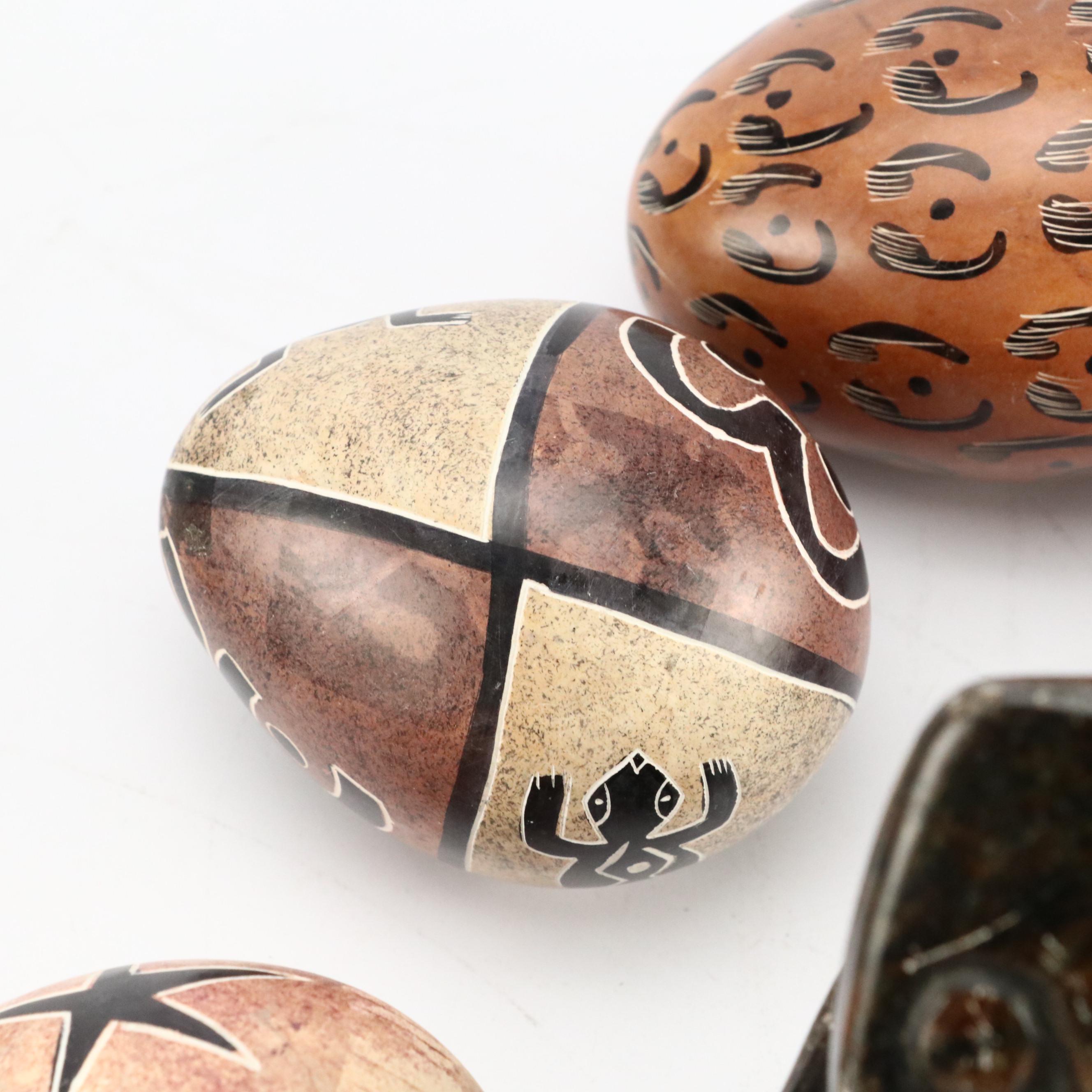 Kenyan Kisii Hand-Carved Soapstone Eggs, Carved Wood Safari Animals, Zaire Mask